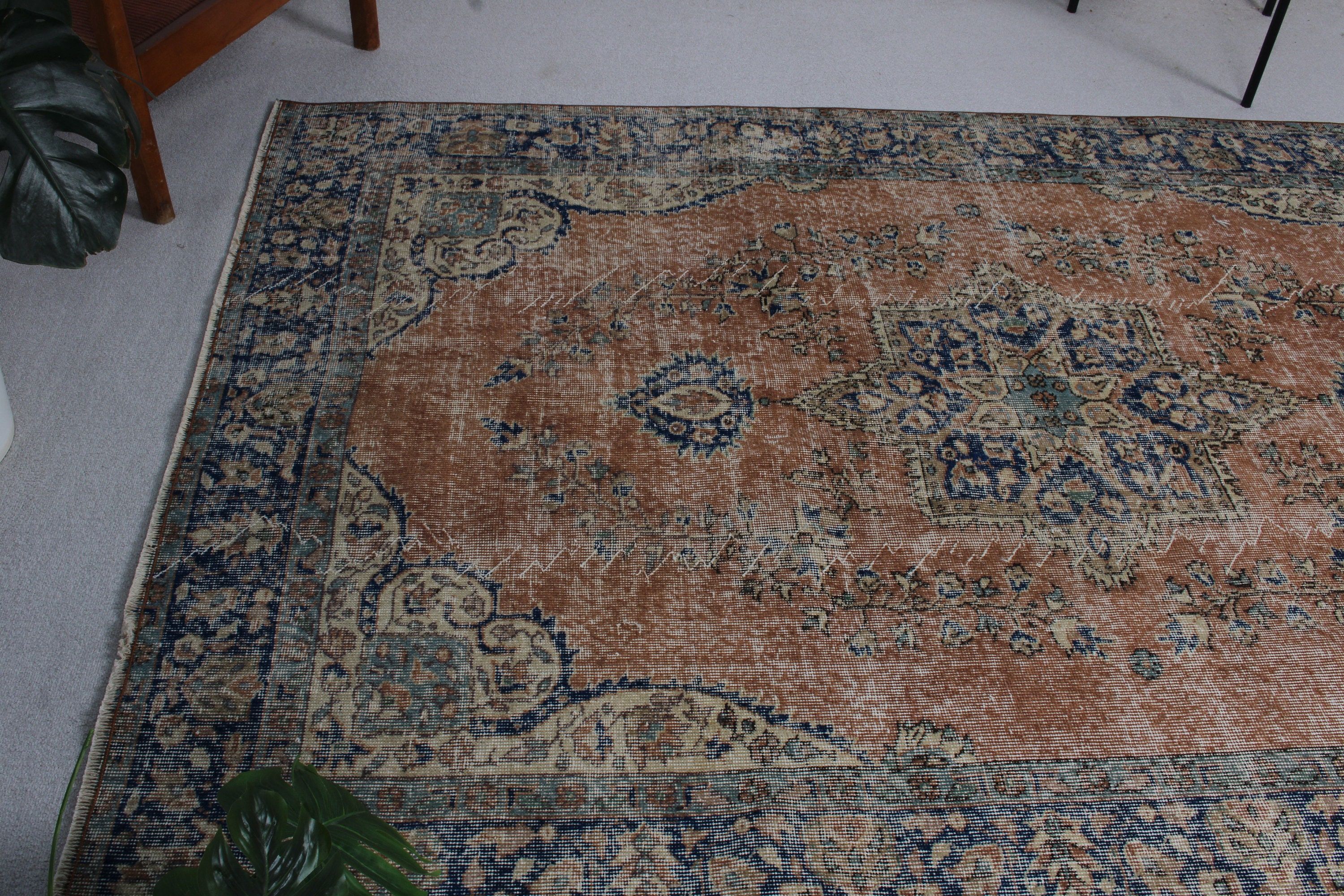 Oturma Odası Halısı, 5.2x8.4 ft Büyük Halı, Büyük Oushak Halıları, Vintage Halı, Boho Halısı, Mavi Fas Halıları, Türk Halısı, Oushak Halıları, Lüks Halı