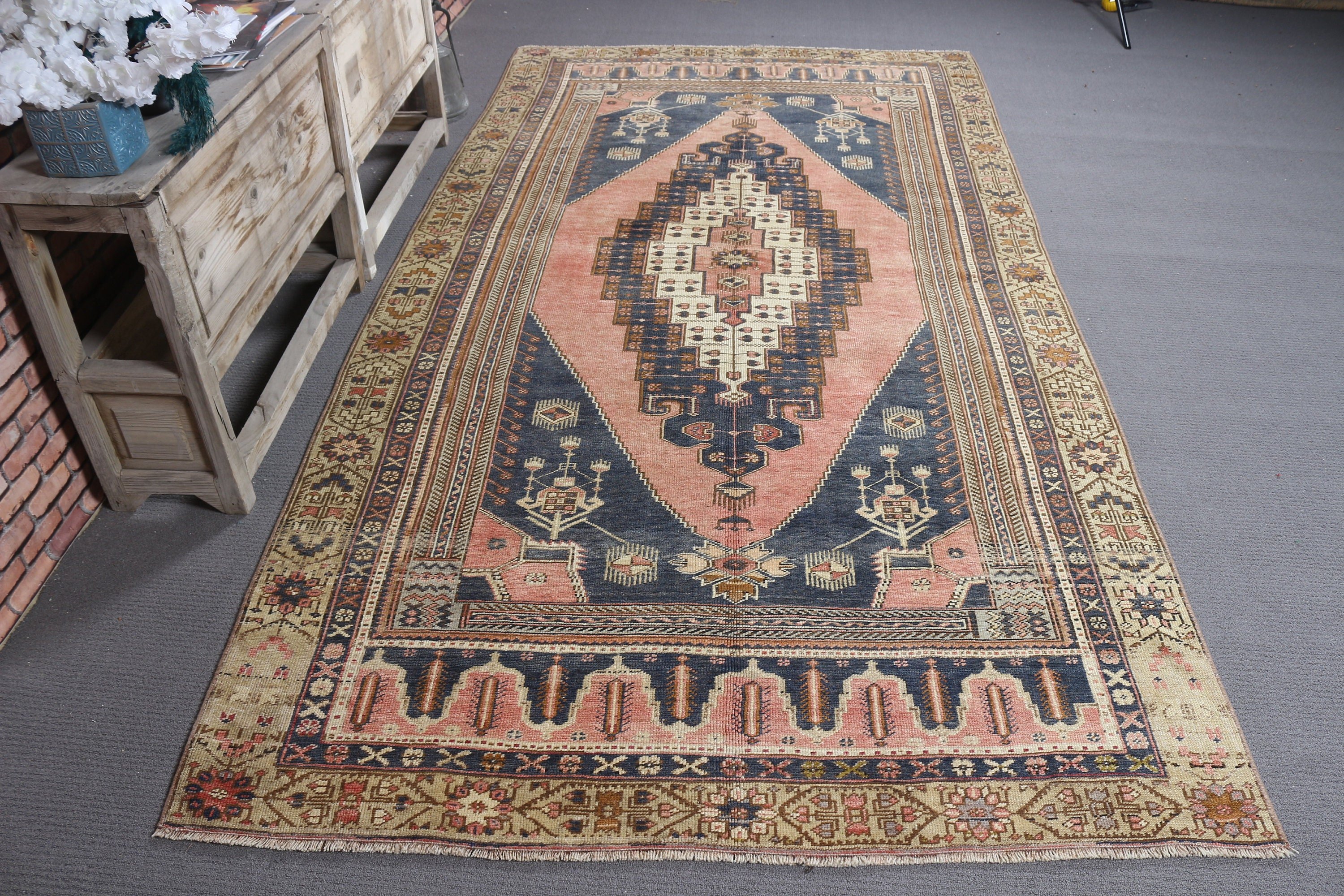 5.1x9.8 ft Large Rugs, Turkish Rug, Antique Rug, Living Room Rug, Bedroom Rug, Blue Oriental Rugs, Vintage Rugs, Floor Rugs