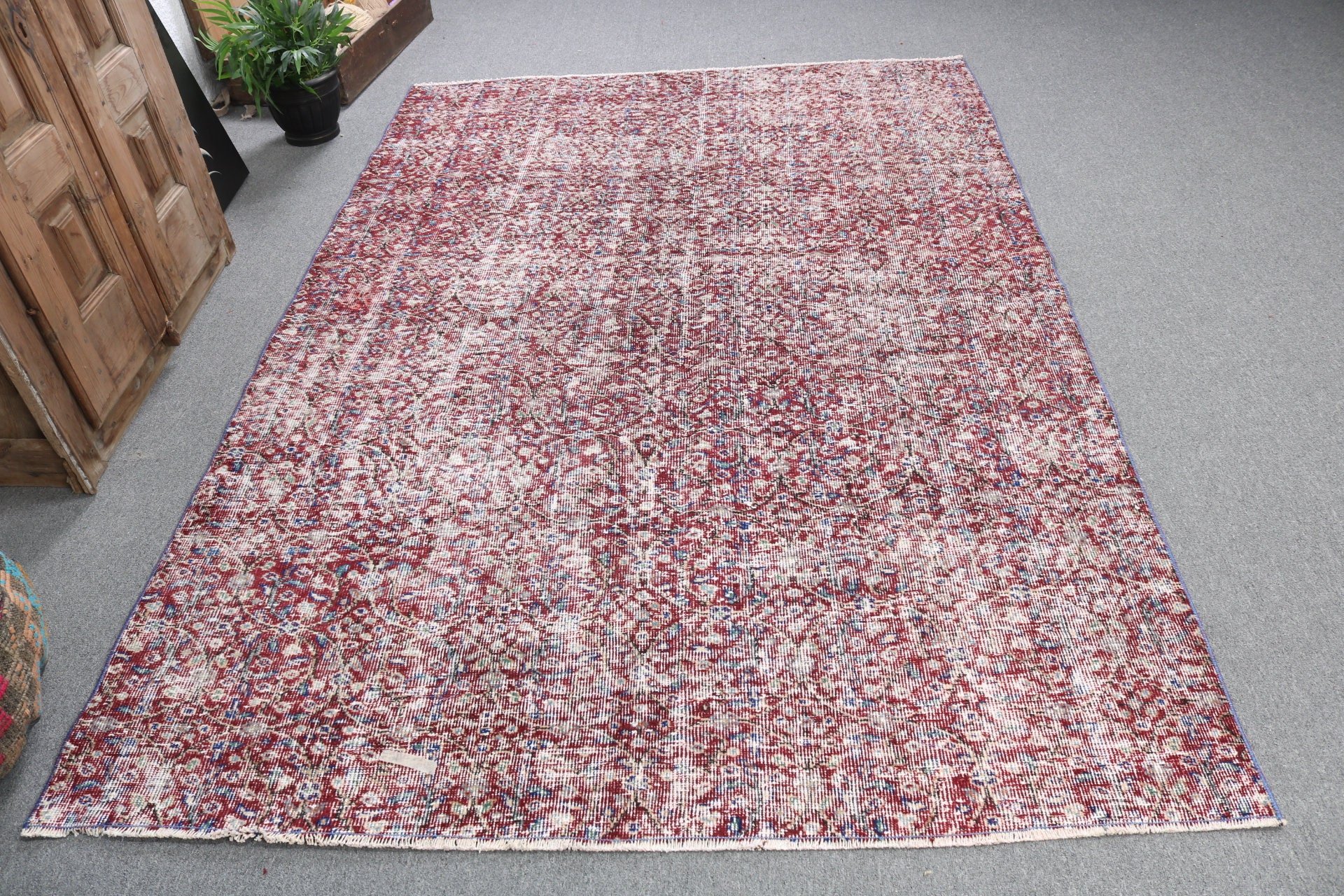 Büyük Vintage Halı, Boho Halılar, Vintage Halı, Lüks Halılar, Türk Halısı, Fas Halıları, Kırmızı Yatak Odası Halıları, Salon Halıları, 5,5x8,2 ft Büyük Halı