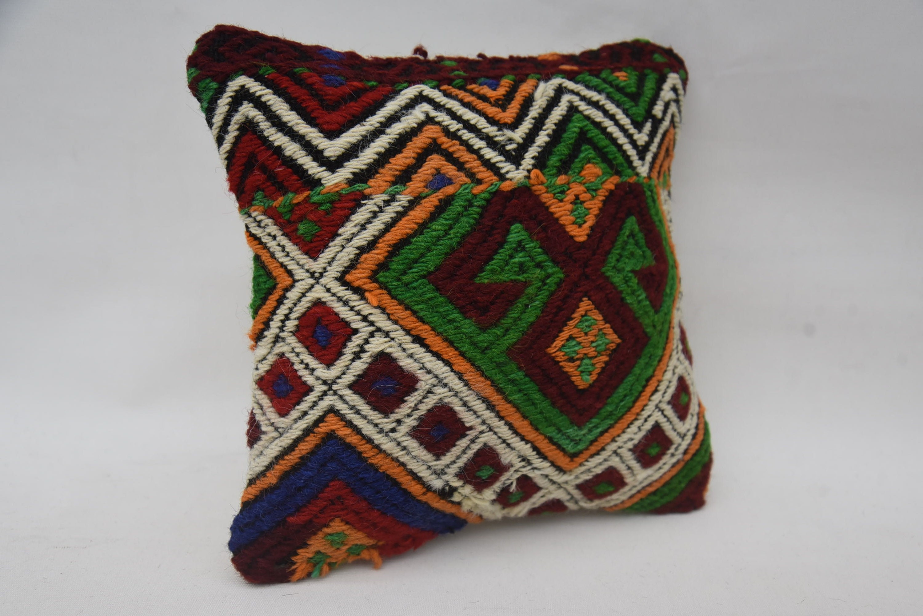 Vintage Cushion Case, Kilim Pillow Cover, Turkish Pillow, Colorful Pillow Case, 12"x12" Green Cushion Cover, Home Decor Pillow