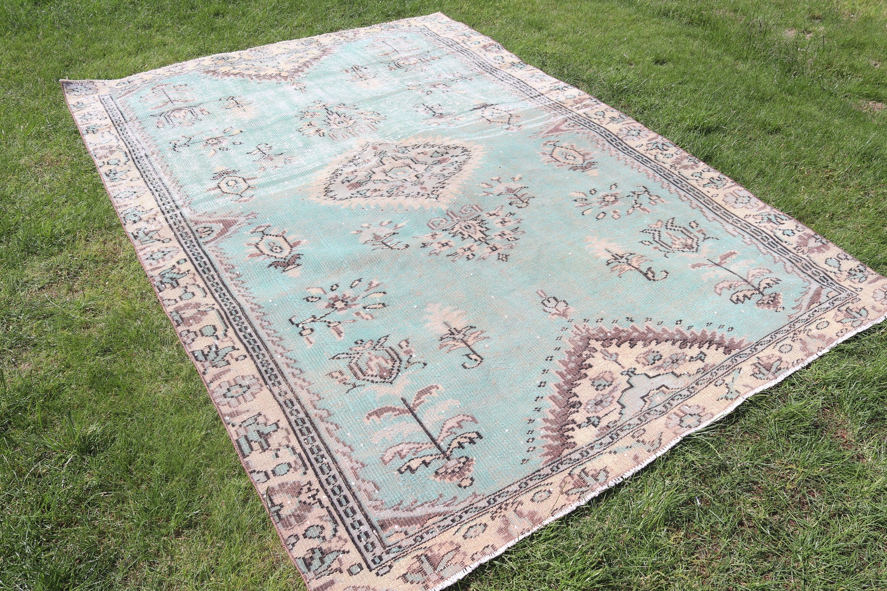 Geometrik Halı, Yer Halısı, Büyük Vintage Halı, Yeşil Oushak Halıları, 5,8x8,2 ft Büyük Halılar, Türk Halısı, Vintage Halı, Fas Halıları, Yatak Odası Halısı