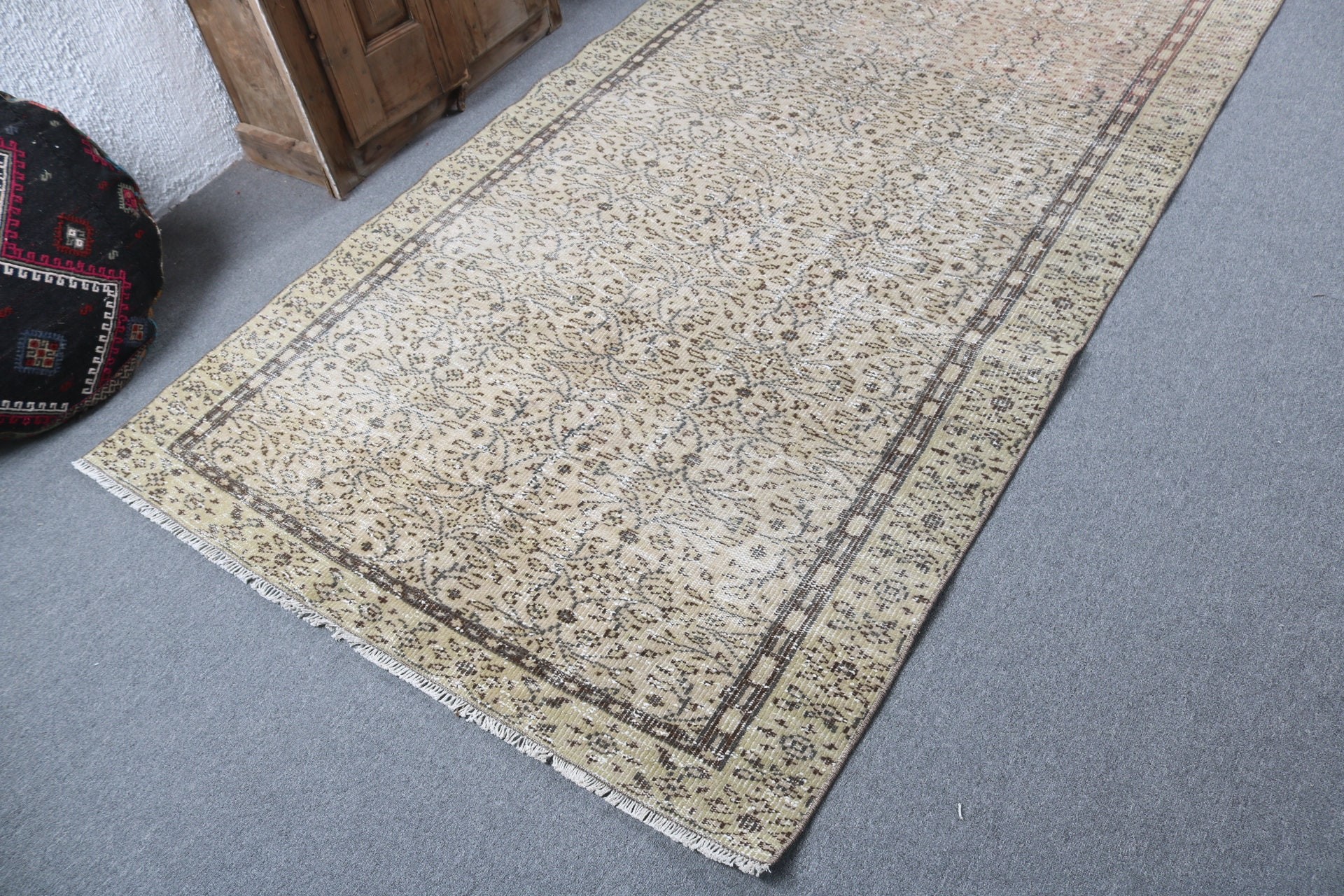 4.8x8.9 ft Büyük Halı, Sarı Nötr Halı, Dekoratif Halılar, Yatak Odası Halısı, Vintage Halı, Düz Dokuma Halılar, Salon Halısı, Türk Halıları