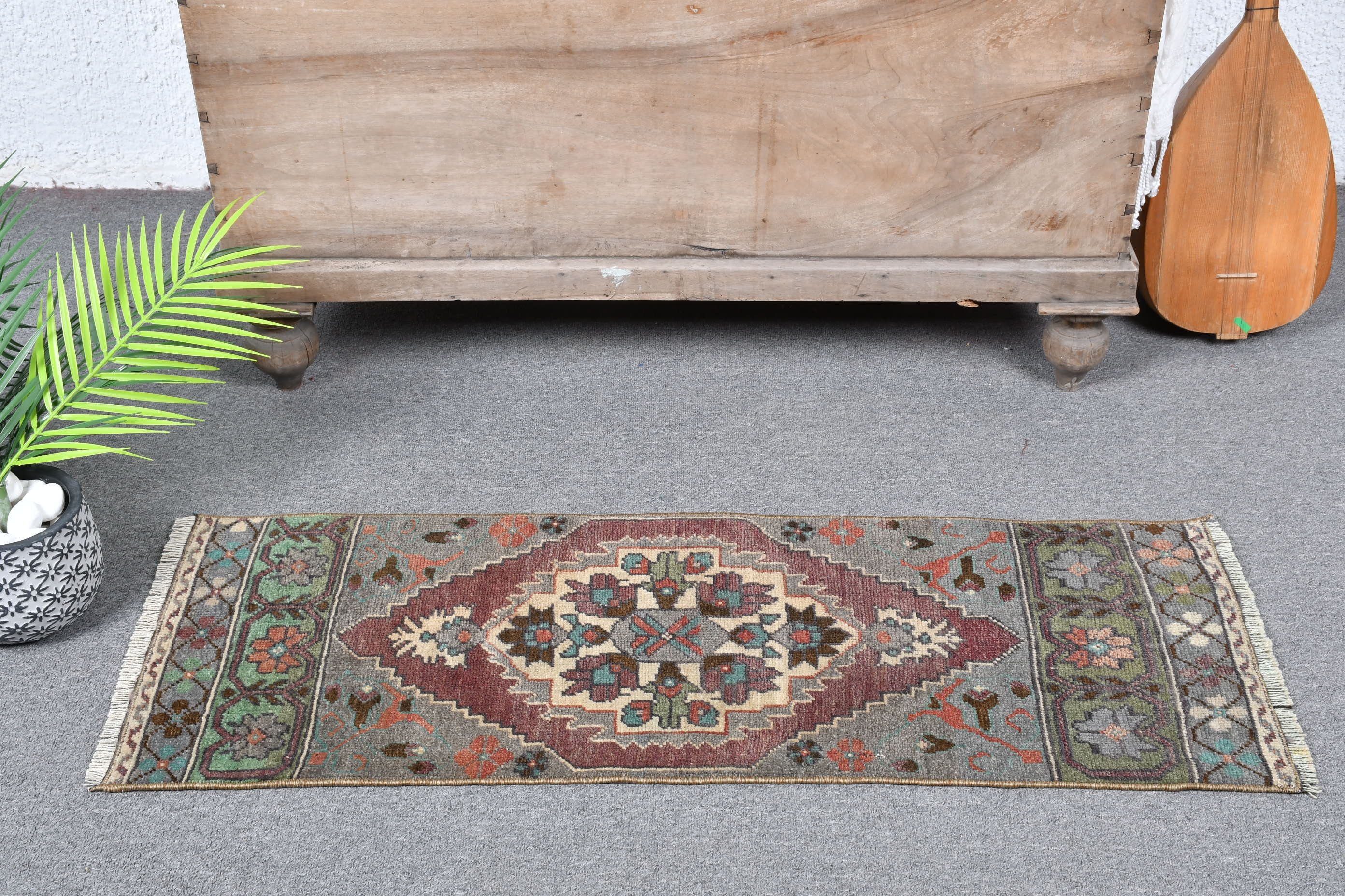 Kitchen Rug, Antique Rug, 1.3x3.5 ft Small Rug, Wool Rugs, Bedroom Rug, Gray Anatolian Rug, Rugs for Car Mat, Vintage Rug, Turkish Rug