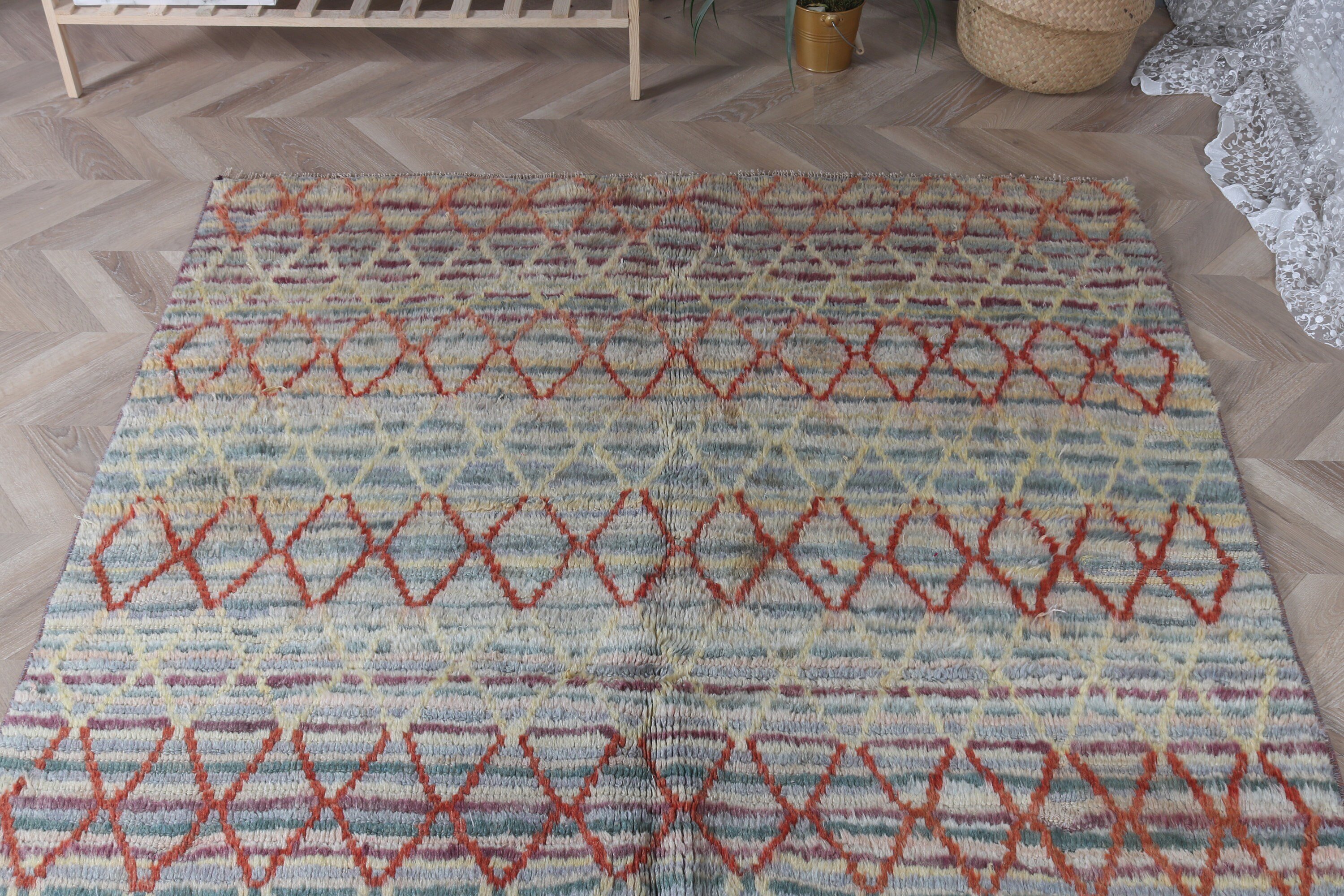 4.6x6.4 ft Area Rug, Aztec Rug, Turkish Rug, Vintage Rug, Oriental Rugs, Flatweave Rug, Living Room Rugs, Yellow Handwoven Rug, Kitchen Rug