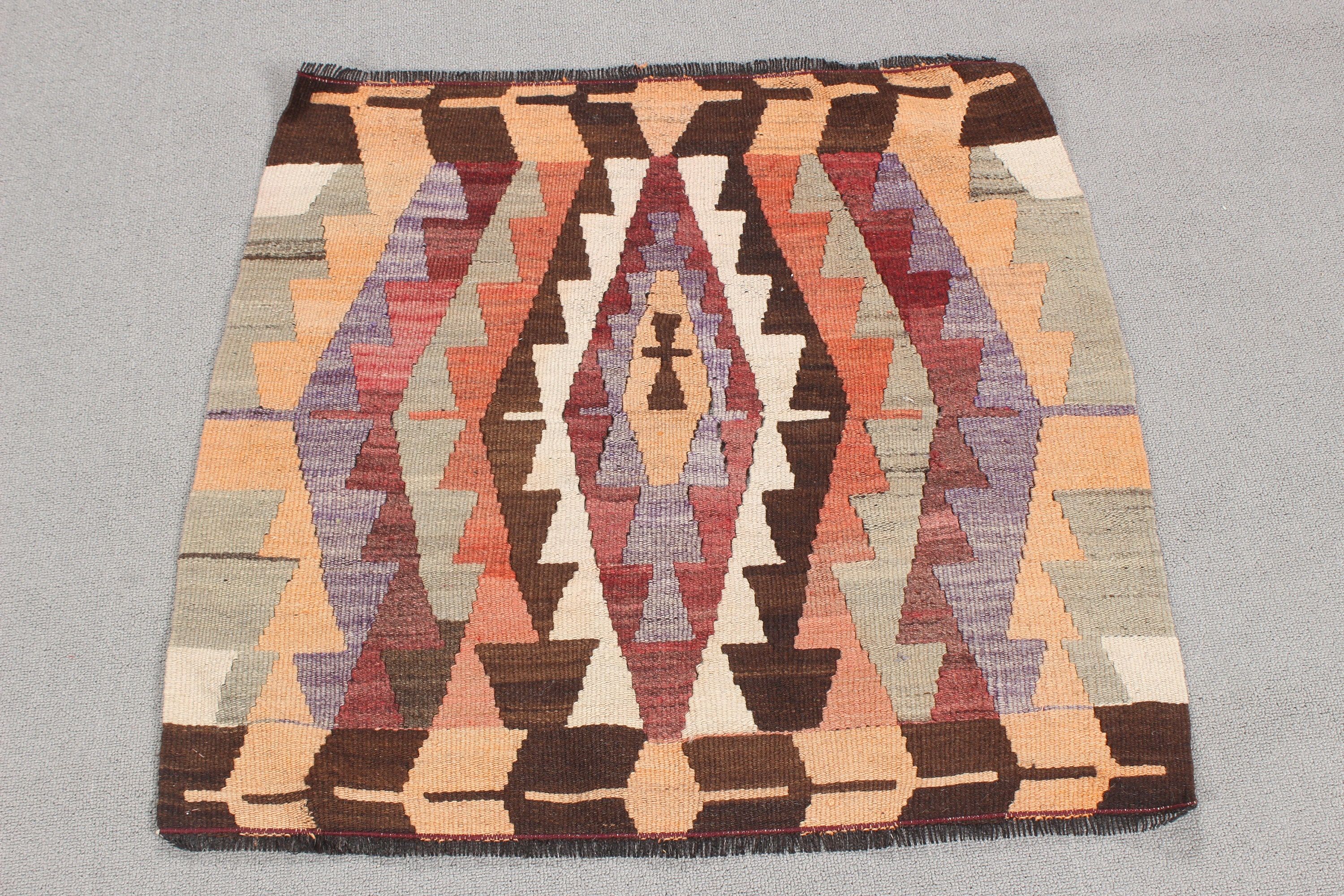 Yatak Odası Halısı, Türk Halıları, Vintage Halılar, Kilim, 2,4x2,4 ft Küçük Halı, Kahverengi Anadolu Halısı, Küçük Alan Halısı, Nötr Halı, Mutfak Halısı