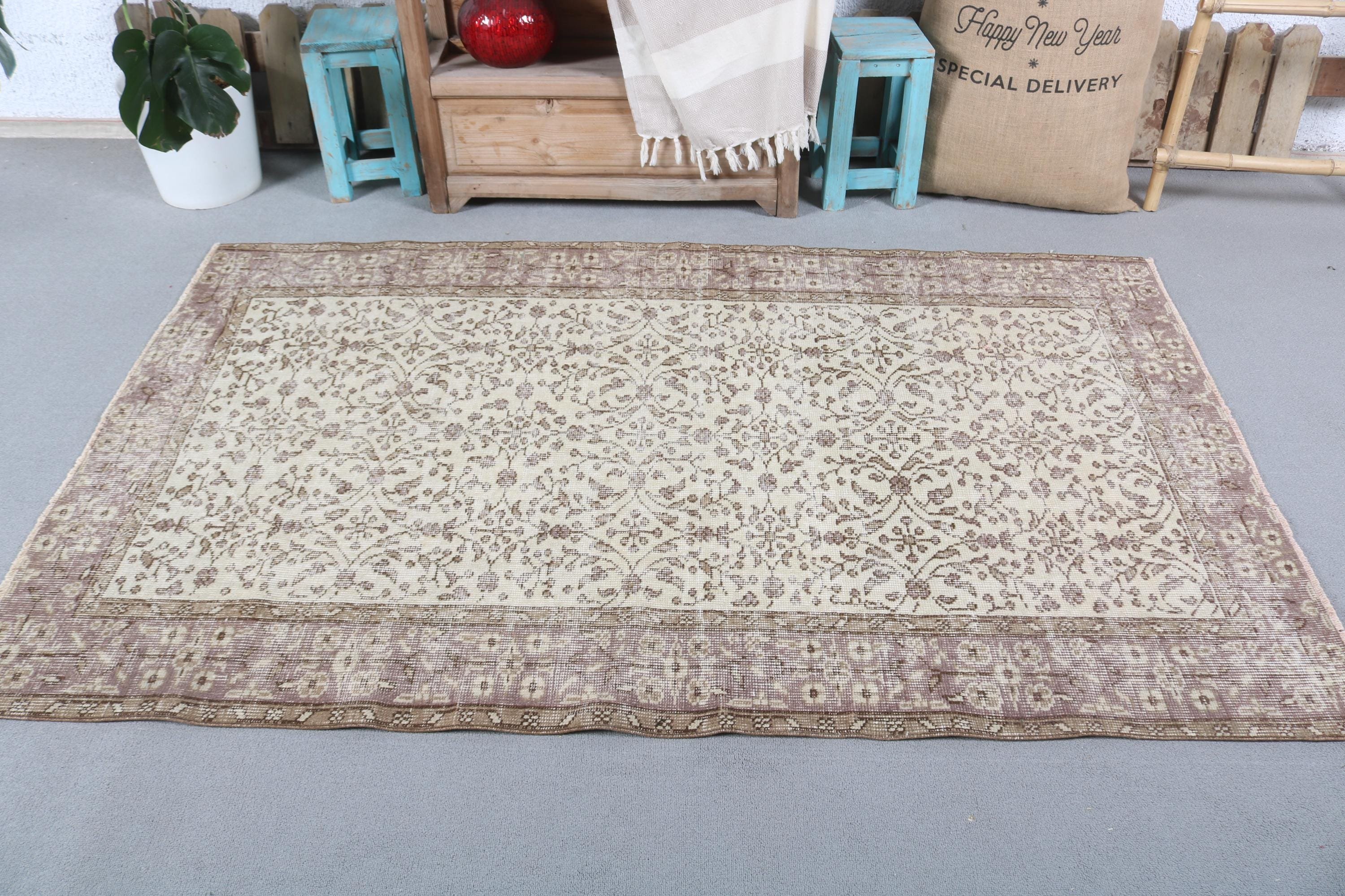 3.9x6.4 ft Area Rug, Moroccan Rug, Vintage Rugs, Luxury Rug, Beige Oriental Rugs, Turkish Rugs, Rugs for Dining Room, Floor Rugs, Boho Rugs