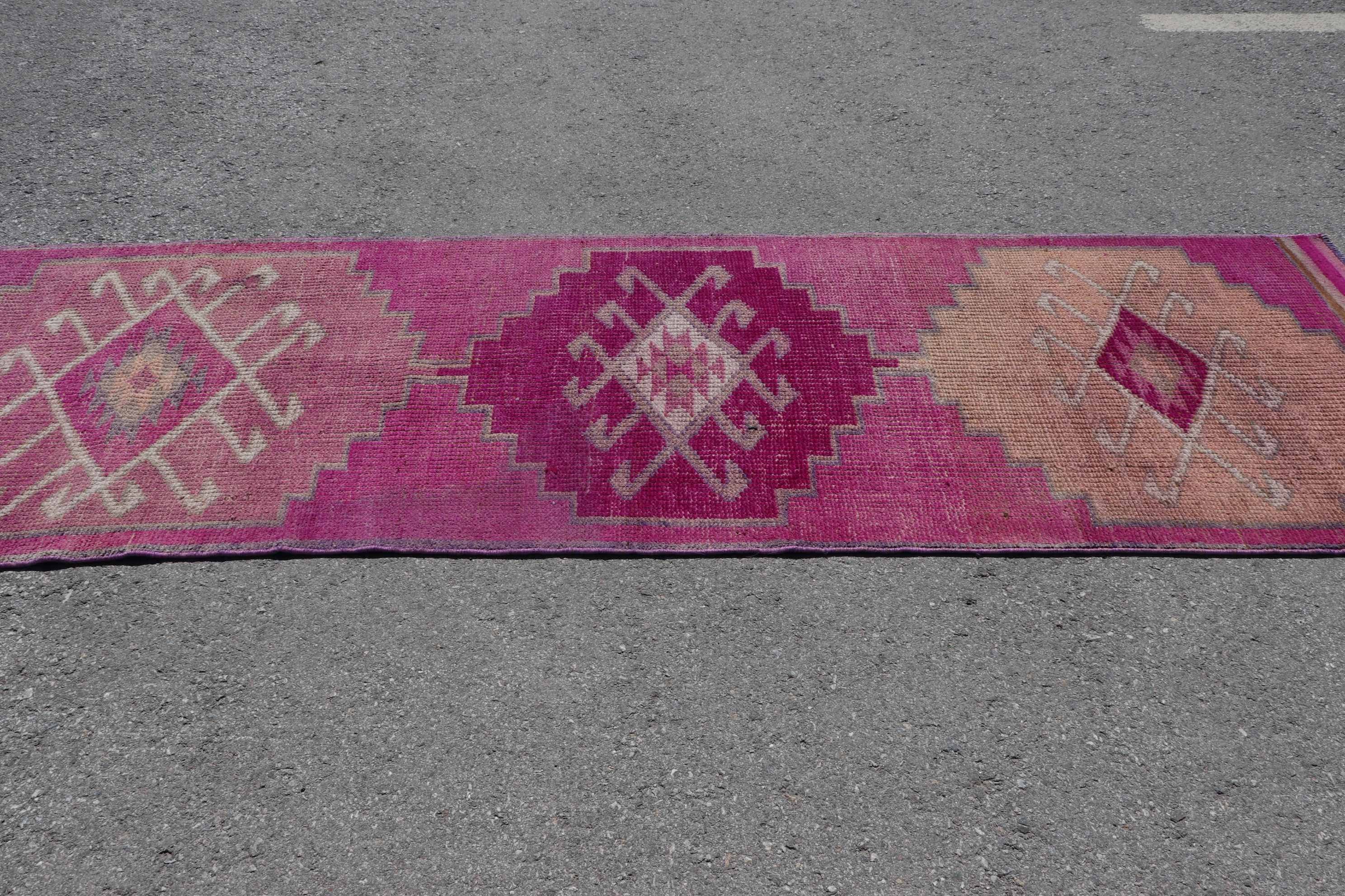 Vintage Rugs, Kitchen Rug, Turkey Rug, Cool Rug, 3.1x10.6 ft Runner Rugs, Bedroom Rugs, Turkish Rug, Pink Moroccan Rugs, Rugs for Corridor