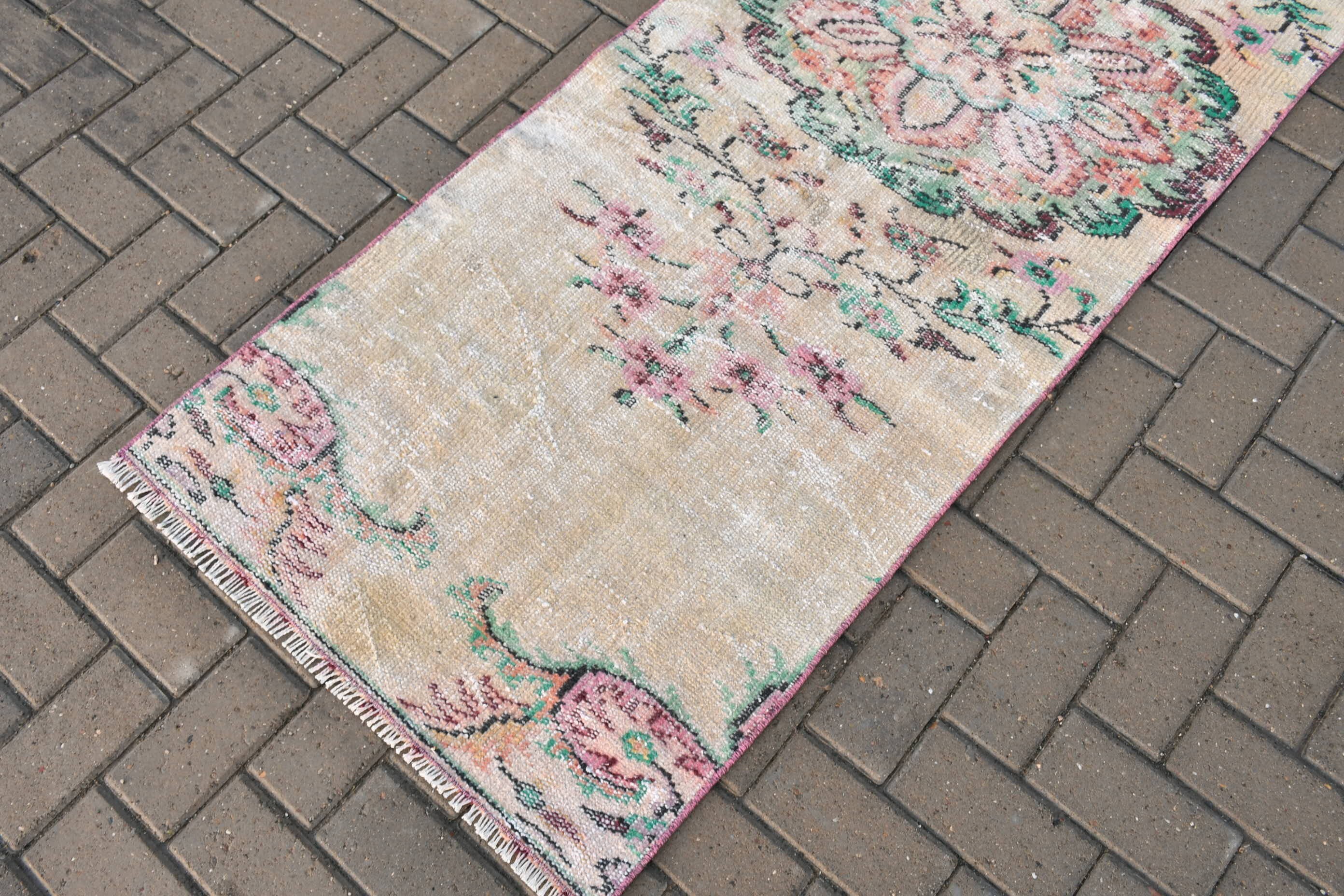 Vintage Rug, 2.5x7.4 ft Runner Rugs, Pink Oushak Rug, Hallway Rug, Rugs for Stair, Floor Rug, Antique Rug, Turkish Rug, Kitchen Rug