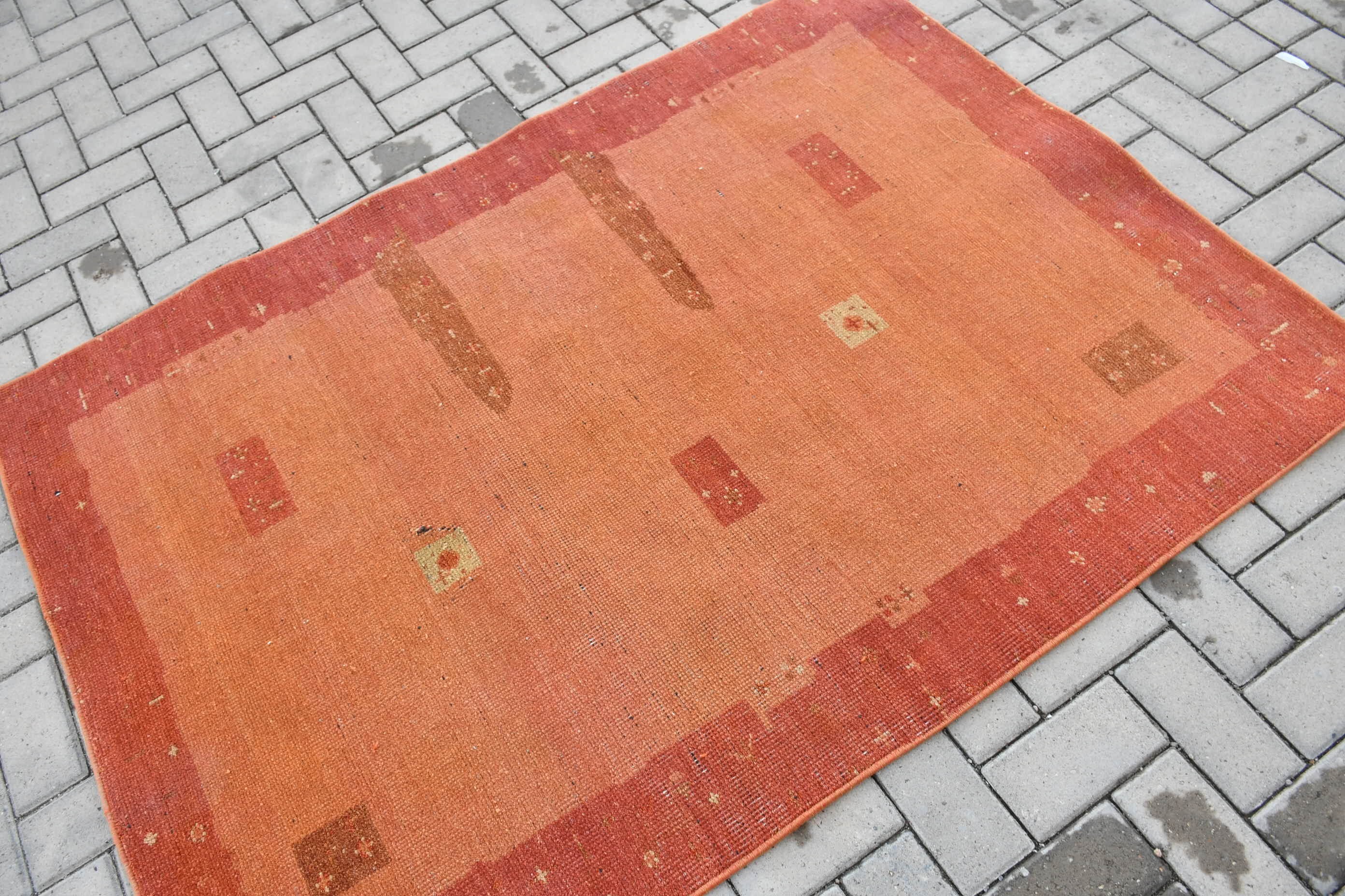 Antique Rugs, Vintage Rug, Rugs for Entry, Orange Kitchen Rugs, Bedroom Rugs, Muted Rug, 4.1x5.6 ft Accent Rugs, Oriental Rug, Turkish Rugs