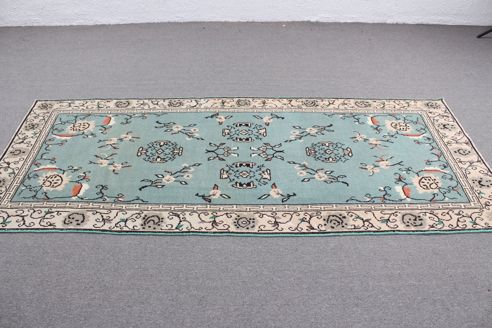 Boho Bölge Halısı Halıları, Yatak Odası Halıları, Vintage Halı, 3,4x8,3 ft Alan Halısı, İç Mekan Halısı, Türk Halısı, Mutfak Halısı, Yeşil Zemin Halıları, Oushak Halısı