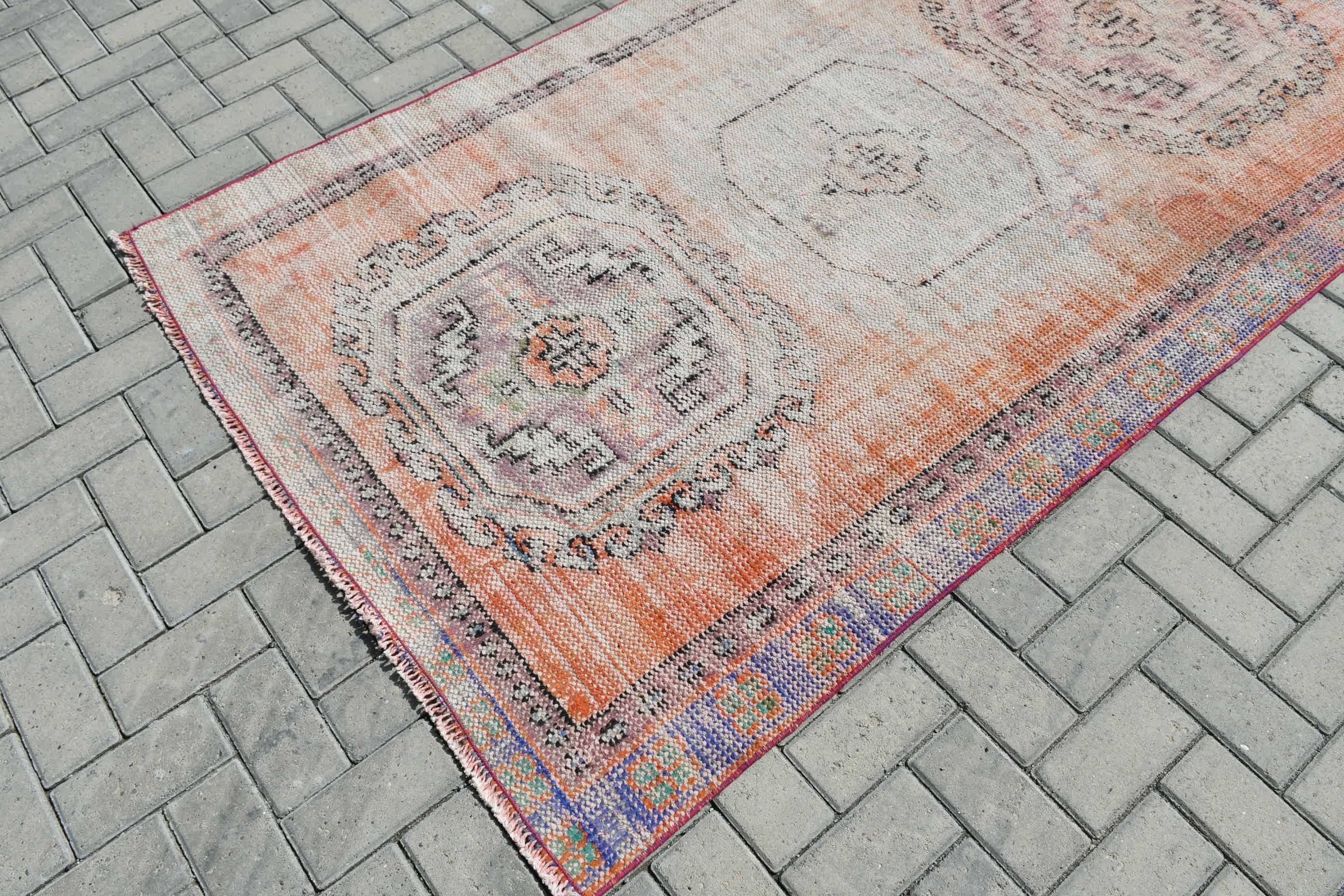 Outdoor Rug, Orange Cool Rugs, 4.3x11.2 ft Runner Rug, Wool Rug, Turkish Rugs, Vintage Rug, Kitchen Rug, Rugs for Runner