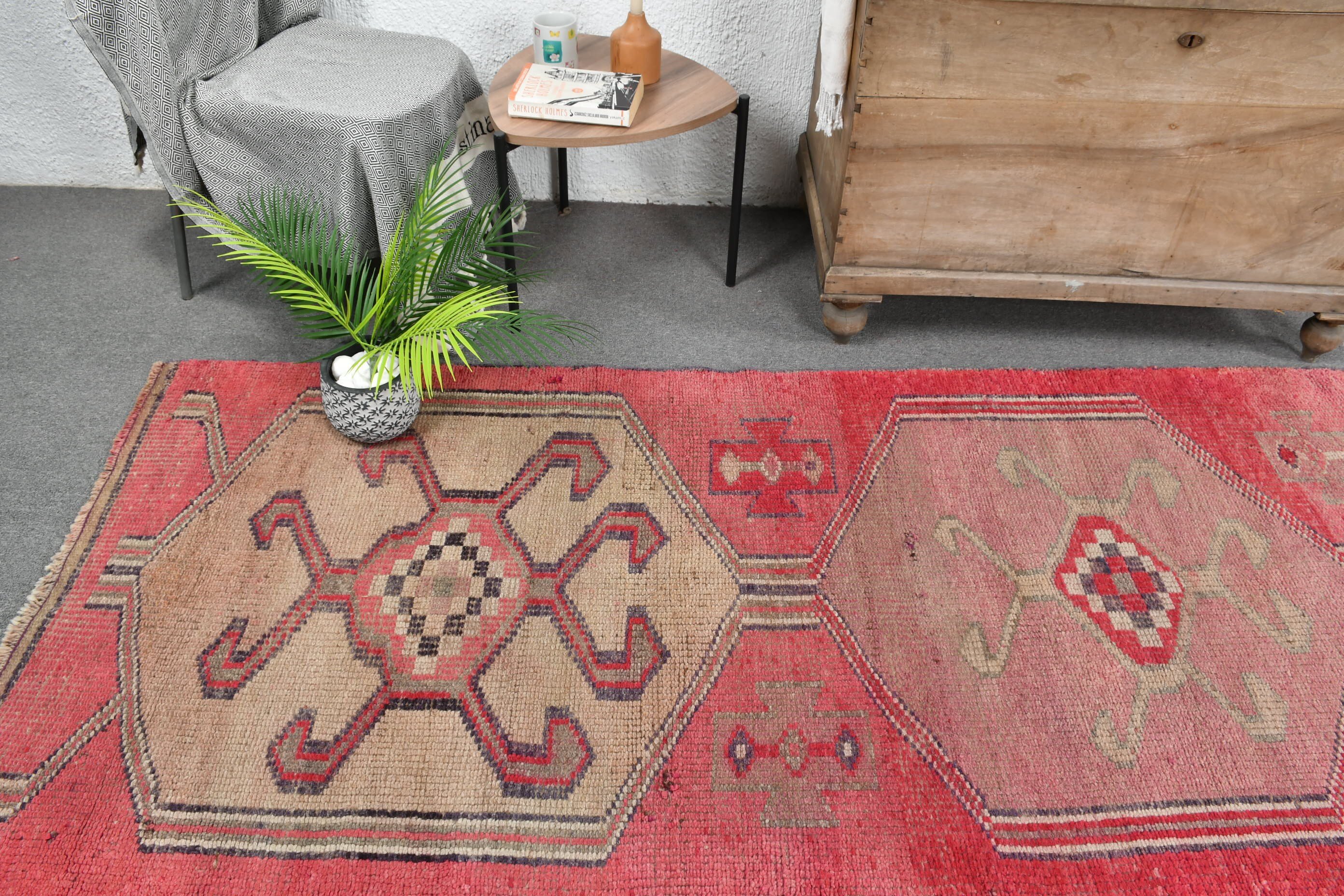 Pink Oushak Rug, Turkish Rug, 3.4x10.6 ft Runner Rug, Floor Rug, Vintage Rugs, Hallway Rug, Natural Rug, Rugs for Corridor