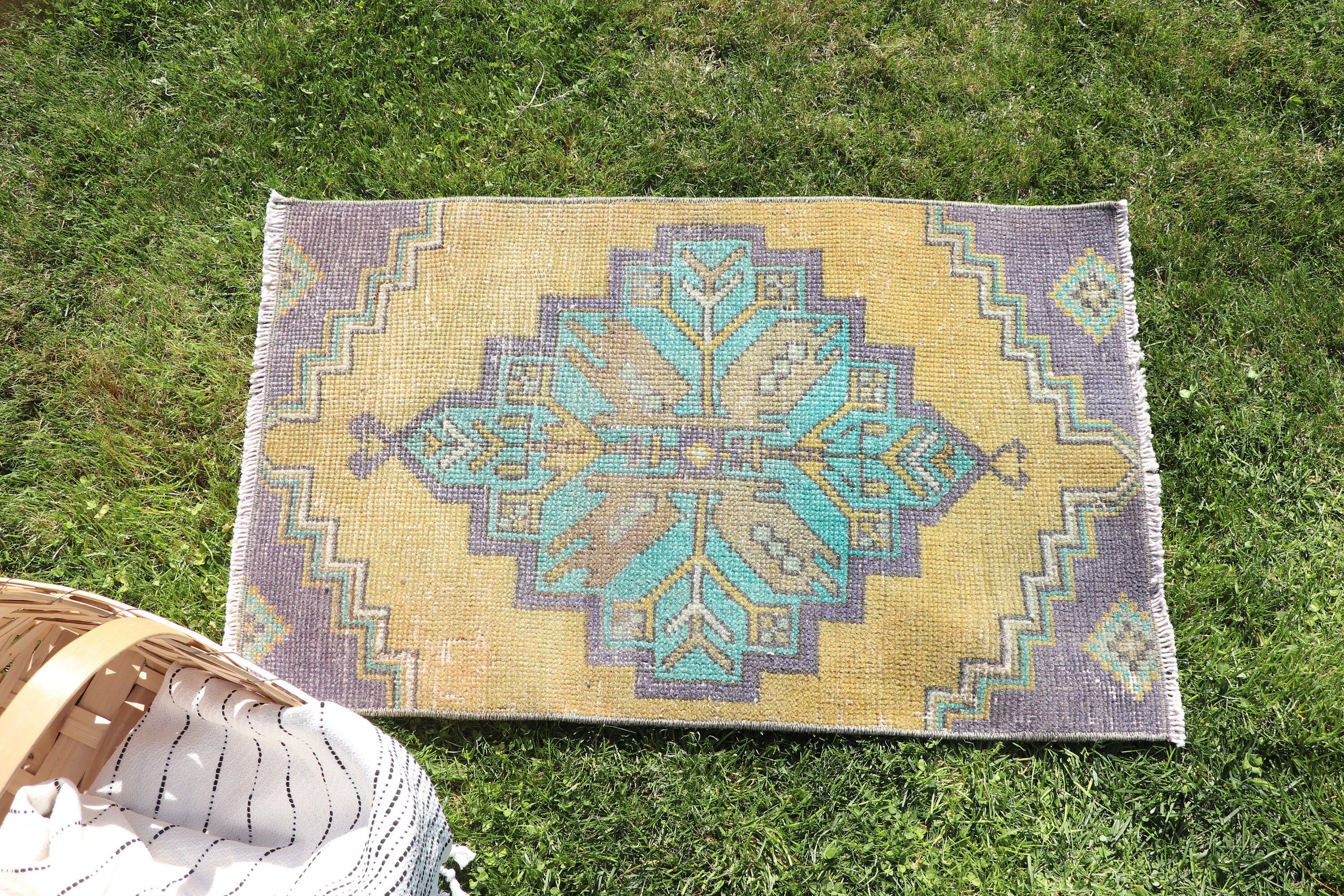 Boho Halı, Araba Paspas Halısı, Türk Halısı, Vintage Halılar, El Dokuma Halı, Sarı El Dokuma Halılar, 1.5x2.5 ft Küçük Halılar, Çocuk Halıları, Düz Dokuma Halılar