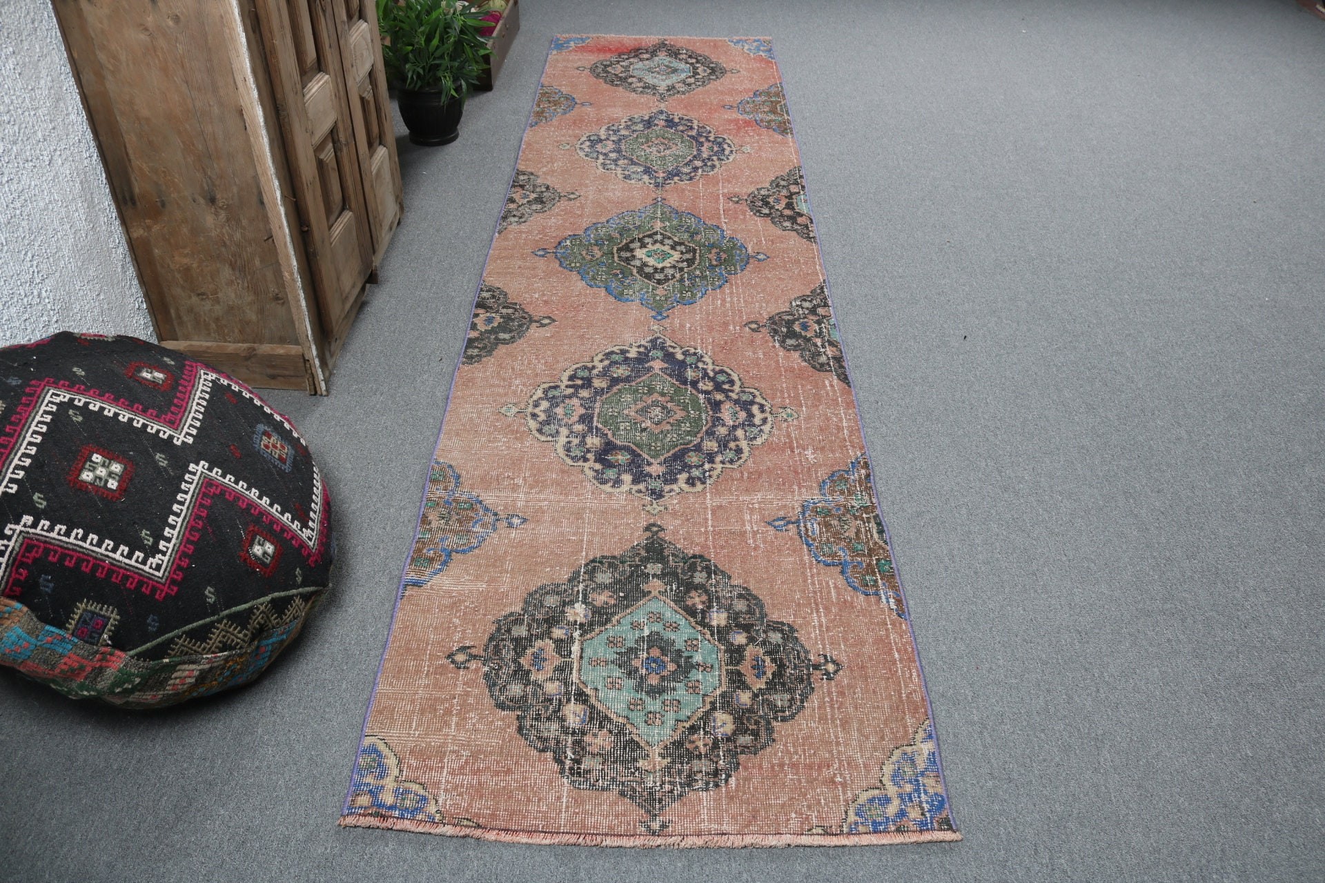 Rugs for Corridor, Vintage Rug, Vintage Runner Rug, Kitchen Rug, Orange Boho Rug, Neutral Rugs, 2.9x11.4 ft Runner Rug, Turkish Rugs