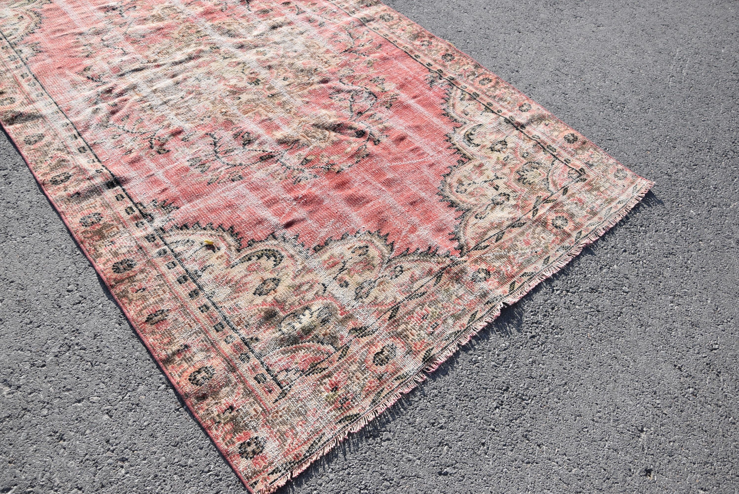 Salon Rug, Dining Room Rug, Vintage Rug, Wool Rugs, Turkish Rug, Pink Wool Rug, 5.4x9 ft Large Rug, Rugs for Bedroom, Oushak Rug, Art Rug