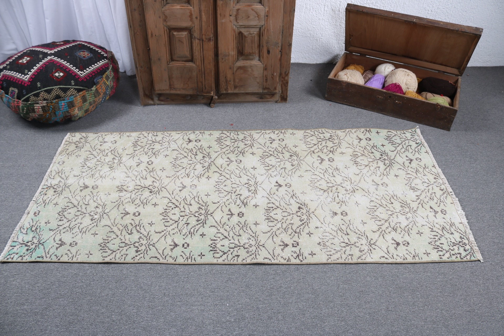 Turkish Rug, Vintage Accent Rugs, Vintage Rug, Bedroom Rug, Oriental Rugs, 2.8x6.3 ft Accent Rugs, Luxury Rug, Kitchen Rug, Green Cool Rugs