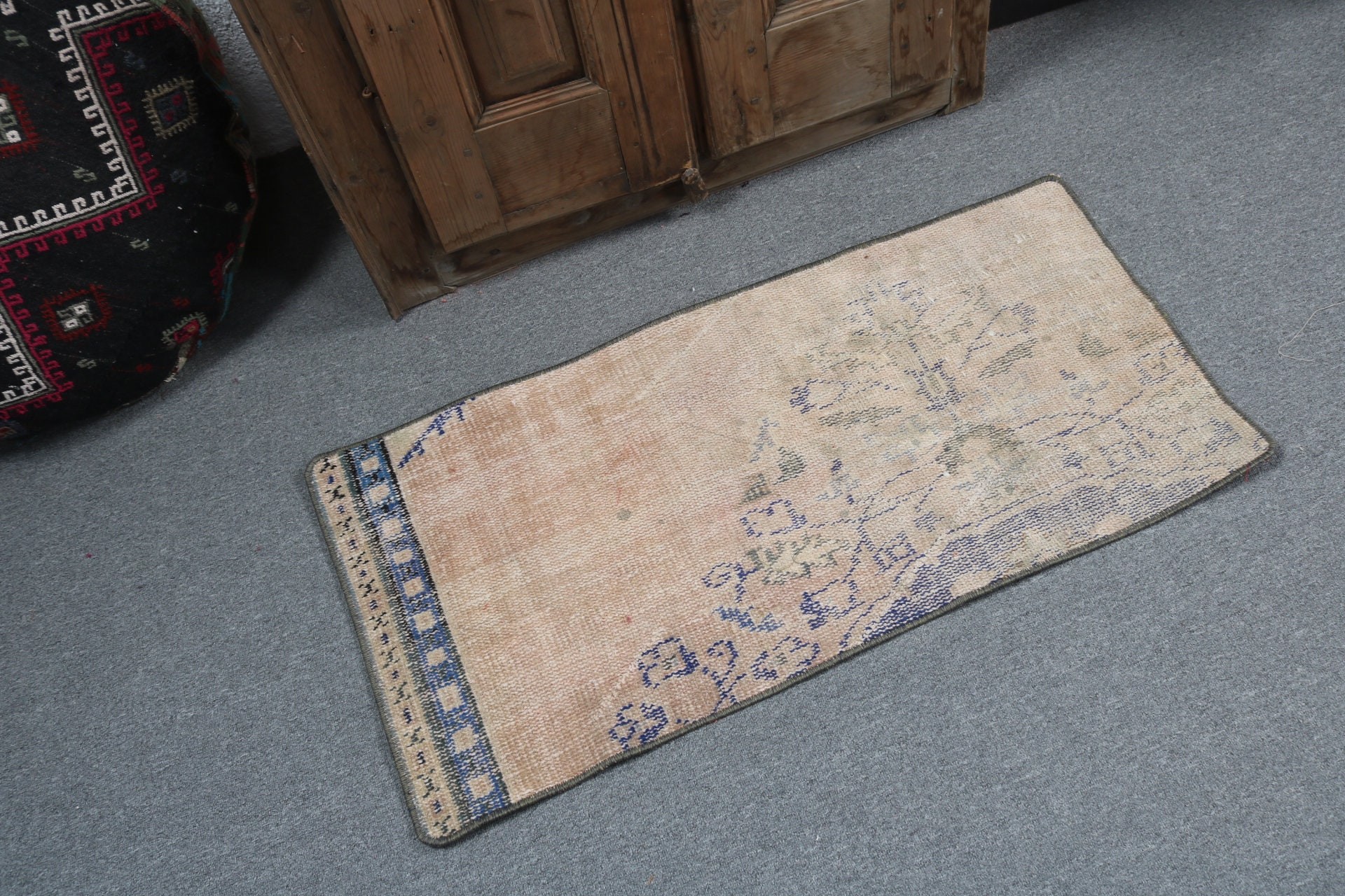 Banyo Halısı, Türk Halıları, Banyo Halıları, Vintage Halılar, Küçük Boho Halısı, Oushak Halıları, Bej 1.7x3.3 ft Küçük Halı