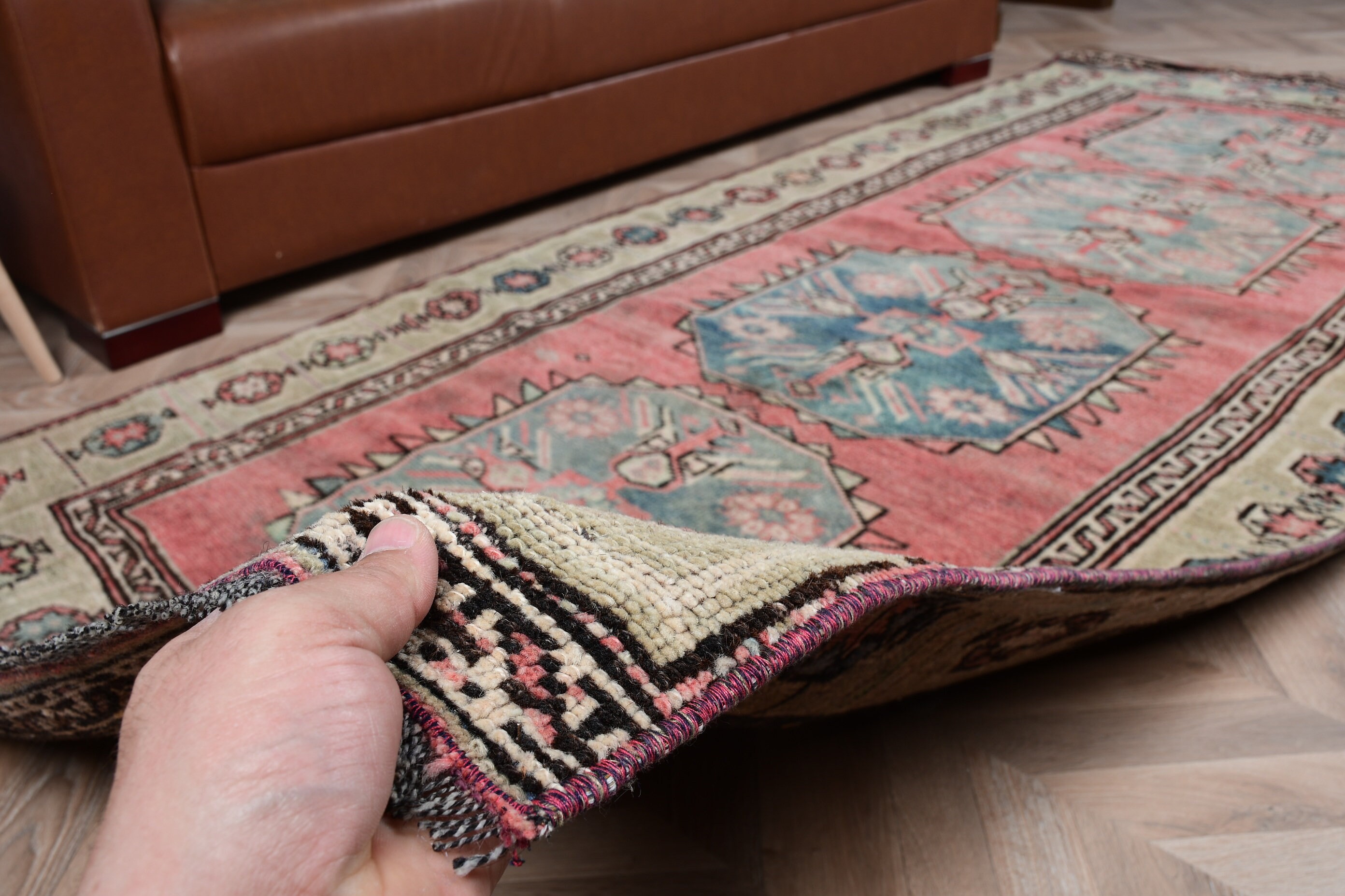 Vintage Rug, Oriental Rugs, Kitchen Rug, Turkish Rug, 4.1x9 ft Area Rug, Floor Rugs, Indoor Rug, Pink Floor Rug, Rugs for Living Room