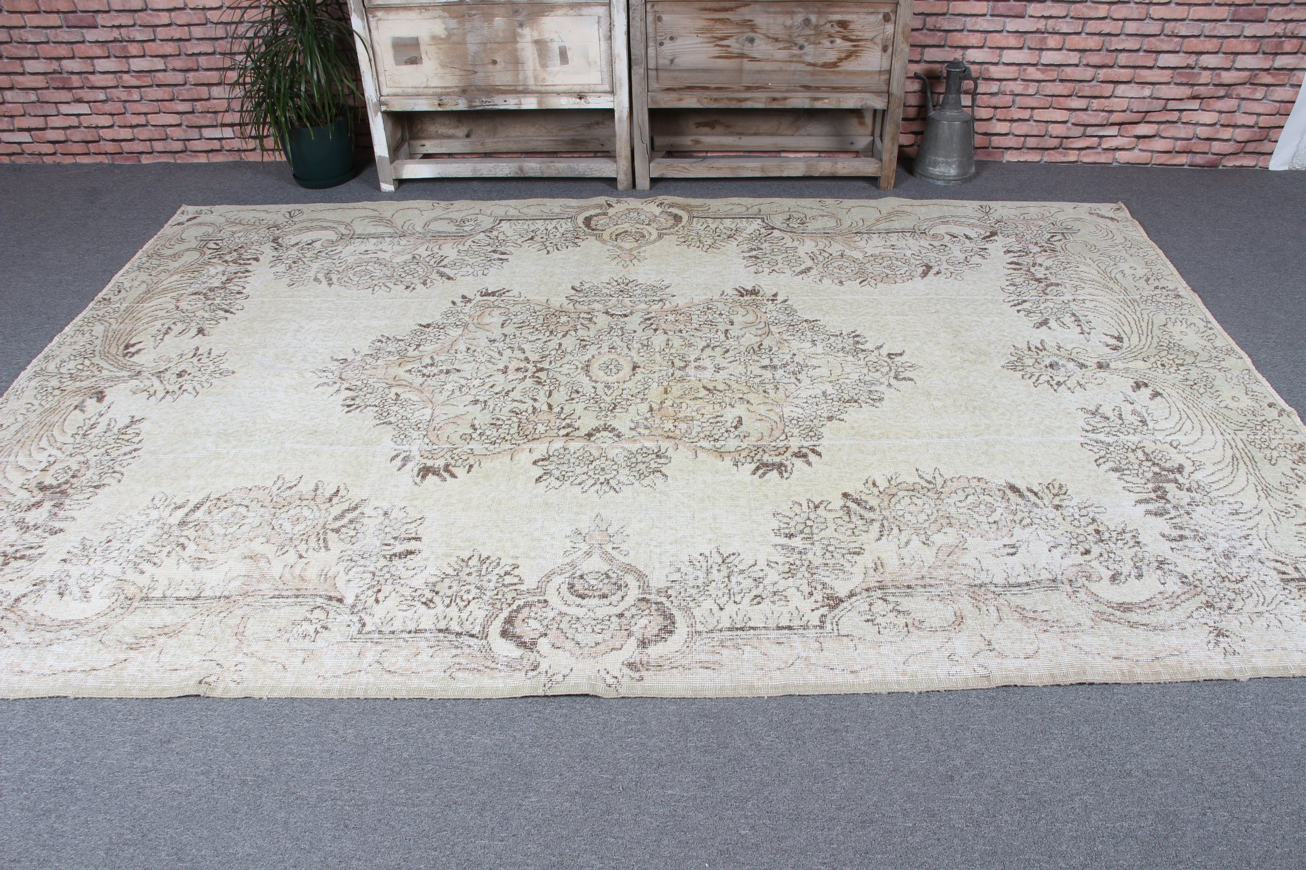 6.2x9.5 ft Large Rugs, Aztec Rug, Living Room Rugs, Vintage Rugs, Salon Rugs, Anatolian Rugs, Beige Oushak Rugs, Turkish Rug