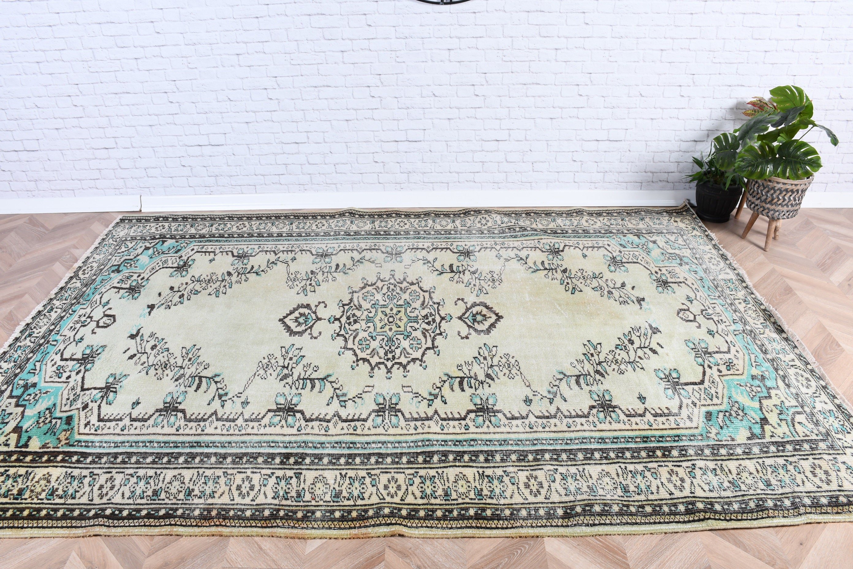 Large Boho Rug, Statement Rug, Turkish Rug, 6.2x9.1 ft Large Rugs, Vintage Rugs, Living Room Rug, Handwoven Rug, Green Statement Rug