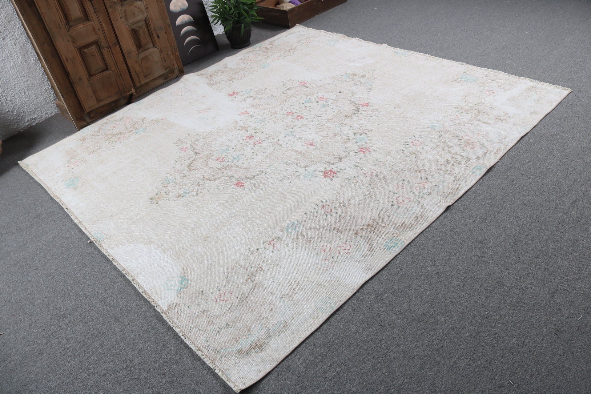 Bedroom Rugs, 7.1x7.5 ft Large Rug, Vintage Rugs, Floor Rug, Beige Luxury Rug, Turkish Rugs, Modern Rugs, Large Boho Rug, Large Vintage Rug