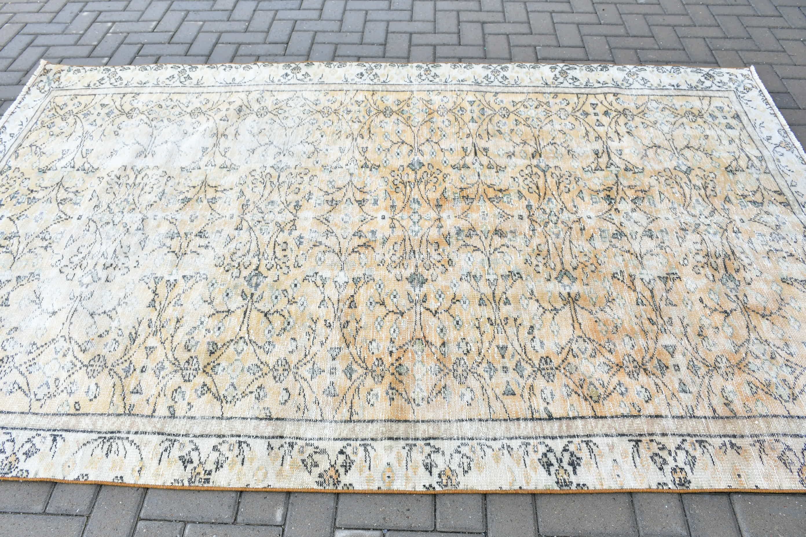 Beige Oushak Rug, Rugs for Salon, Turkish Rugs, Bedroom Rug, 5.5x9.1 ft Large Rug, Oushak Rug, Vintage Rug, Moroccan Rug, Living Room Rug