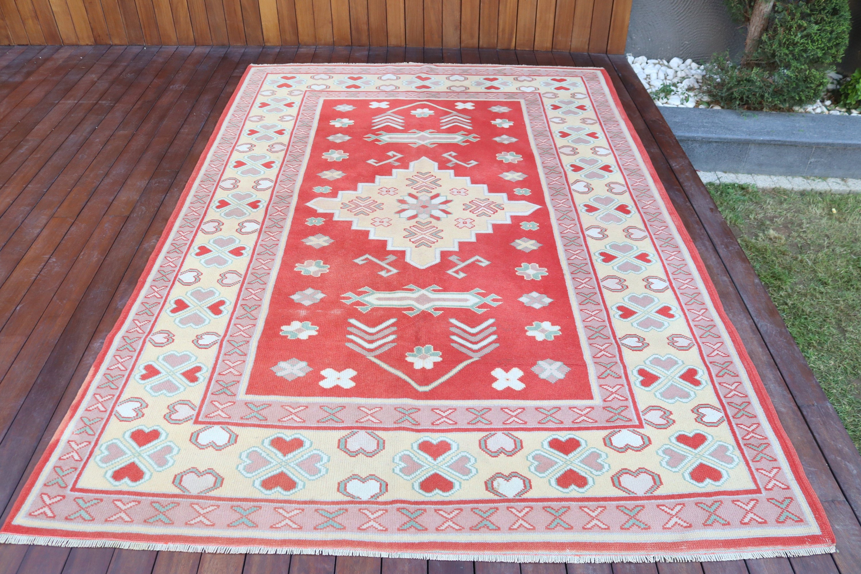 5.8x8.4 ft Büyük Halılar, Türk Halıları, Düz Dokuma Halılar, Açıklama Halıları, Büyük Vintage Halılar, Vintage Halı, Yatak Odası Halısı, Kırmızı Düz ​​Dokuma Halı