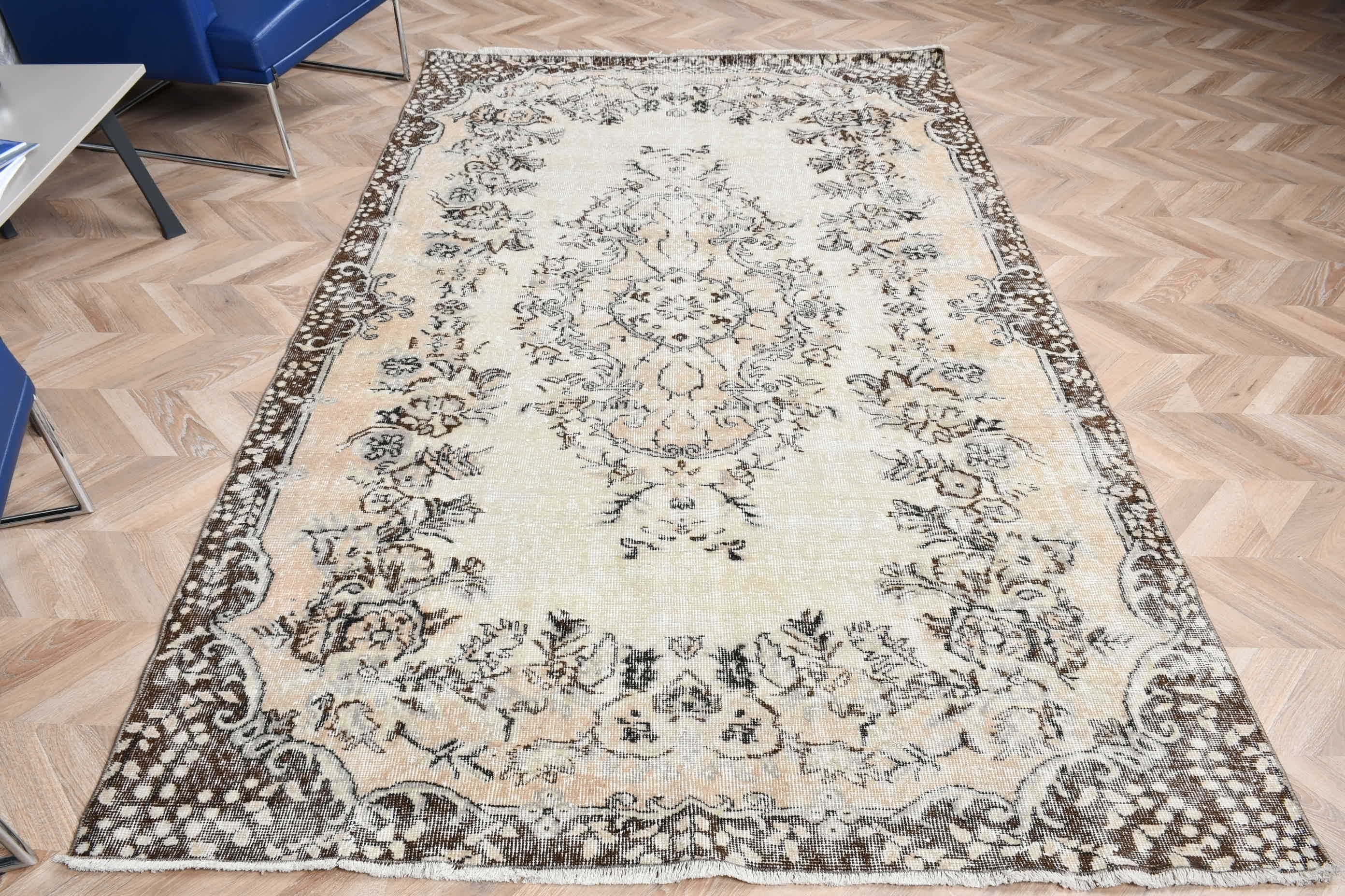 Turkish Rugs, Vintage Rug, Beige Bedroom Rug, Salon Rug, Living Room Rug, Floor Rug, Oushak Rug, Rugs for Salon, 5.4x8.7 ft Large Rug