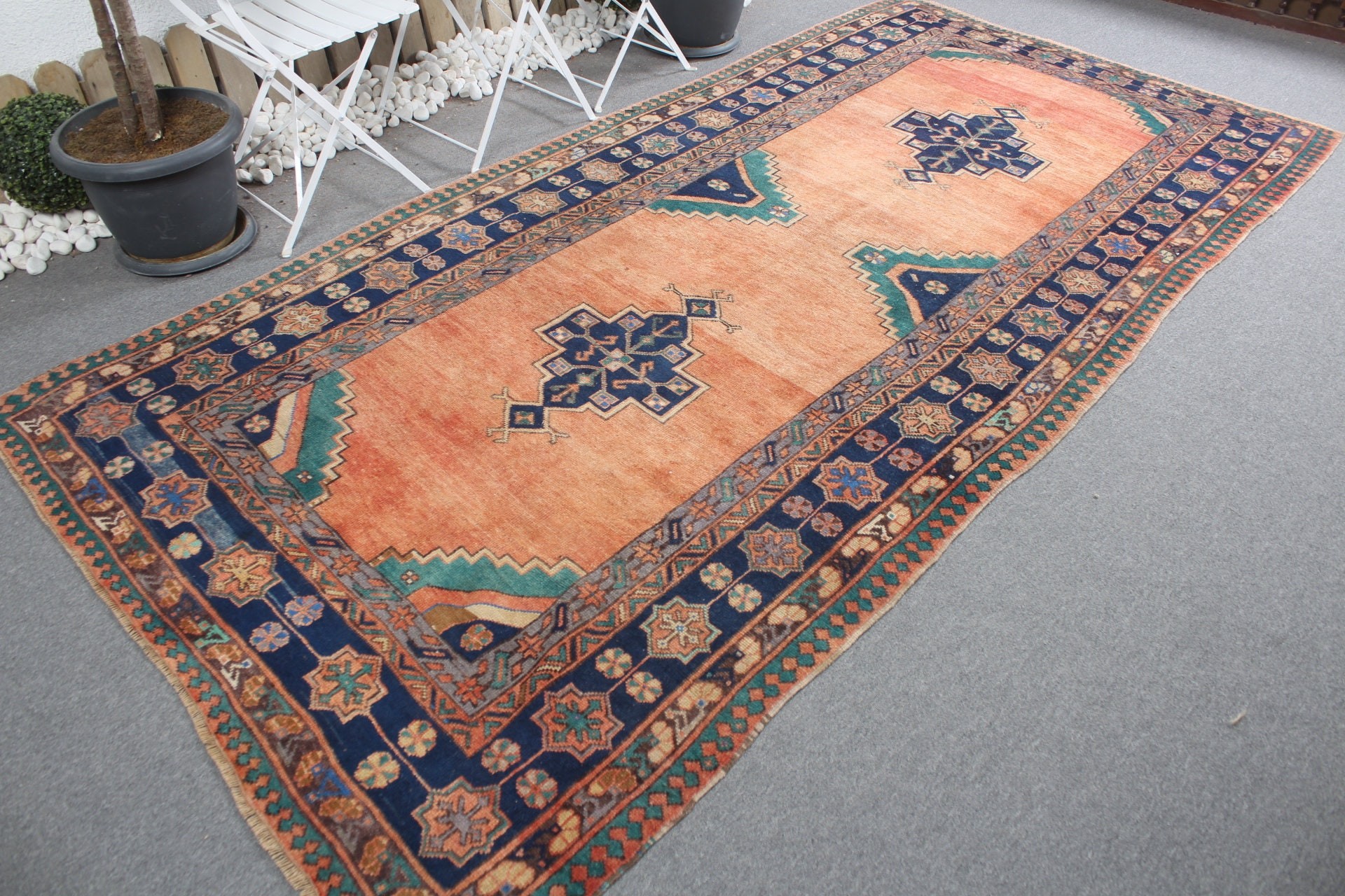 Salon Rug, 5.2x11 ft Large Rug, Bedroom Rug, Orange Home Decor Rug, Oushak Rug, Turkish Rugs, Vintage Decor Rugs, Vintage Rugs, Kitchen Rug