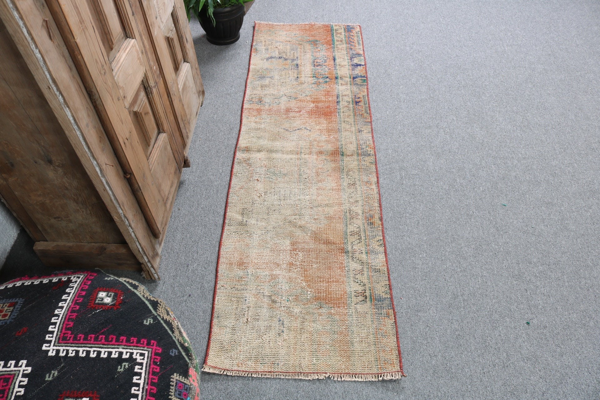 Turkish Rug, Beni Ourain Runner Rugs, Anatolian Rug, Kitchen Rugs, Orange Bedroom Rugs, Vintage Rug, 1.6x5.4 ft Runner Rug