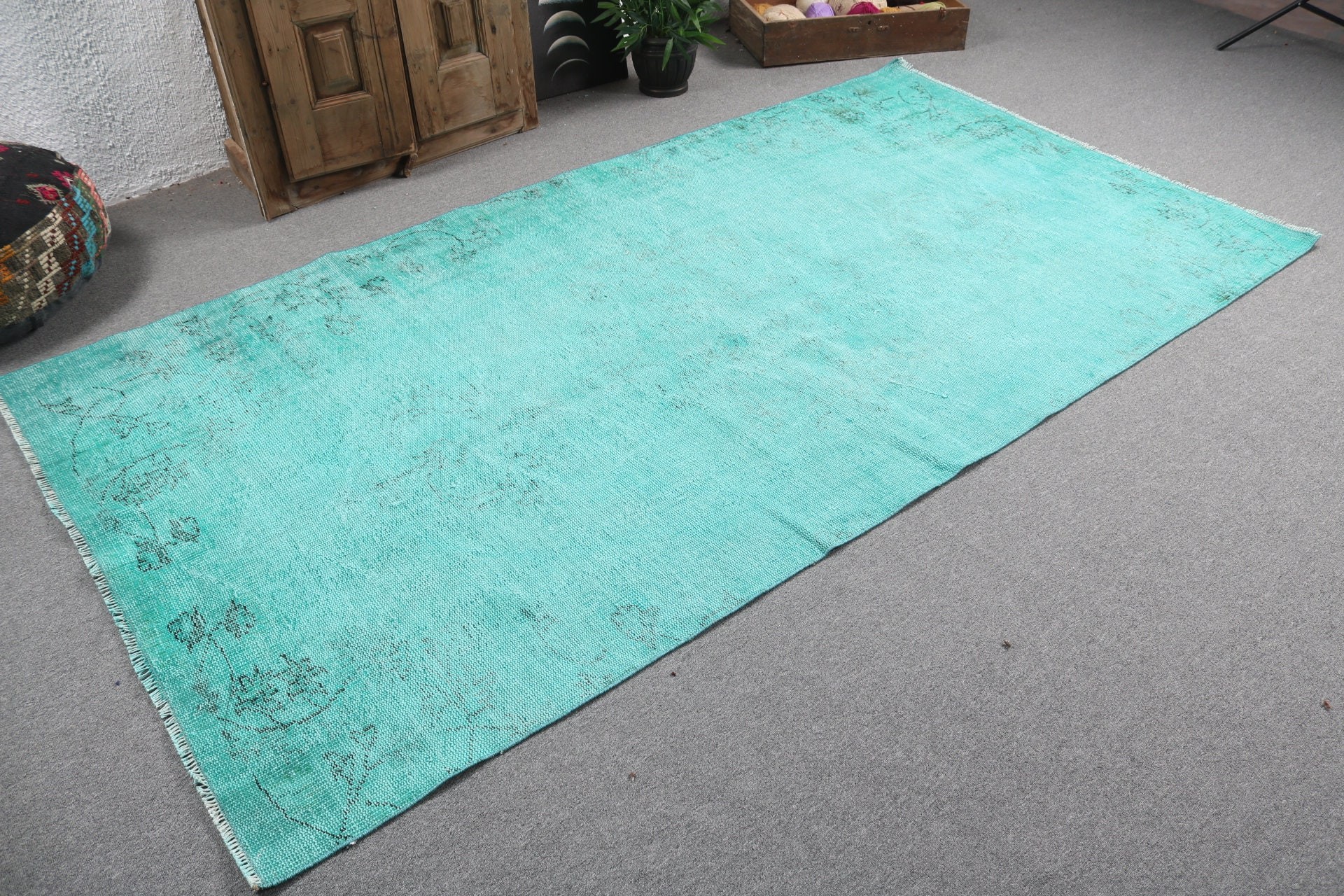 Large Boho Rug, 4.9x9 ft Large Rugs, Vintage Rug, Green Oushak Rugs, Wool Rug, Turkish Rugs, Rugs for Bedroom, Salon Rug