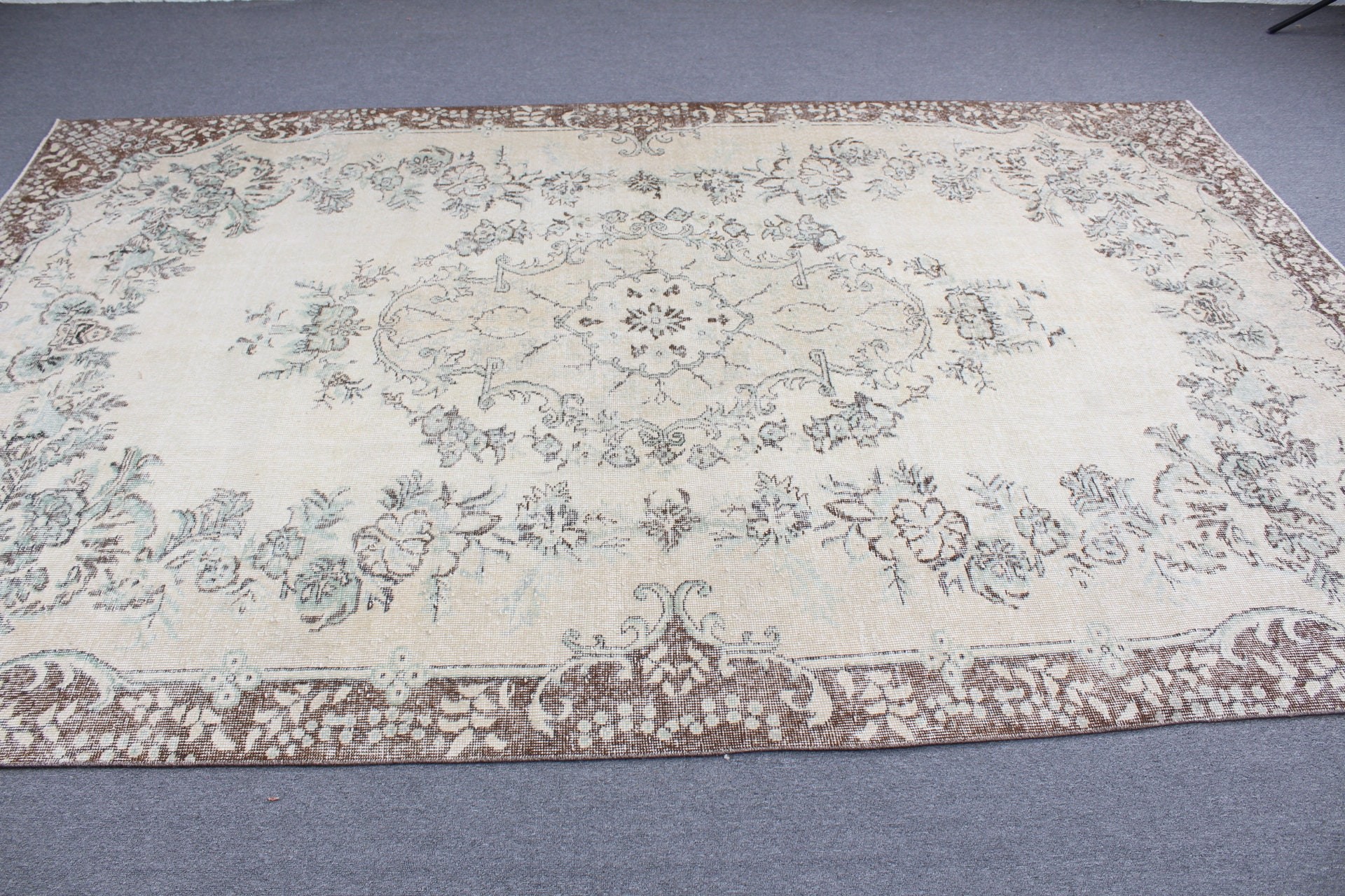 Oryantal Halı, Yeşil Fas Halıları, 6.6x10.5 ft Büyük Halı, Türk Halısı, Yemek Odası Halısı, Vintage Halı, Salon Halısı, Sessiz Halılar, Oushak Halıları