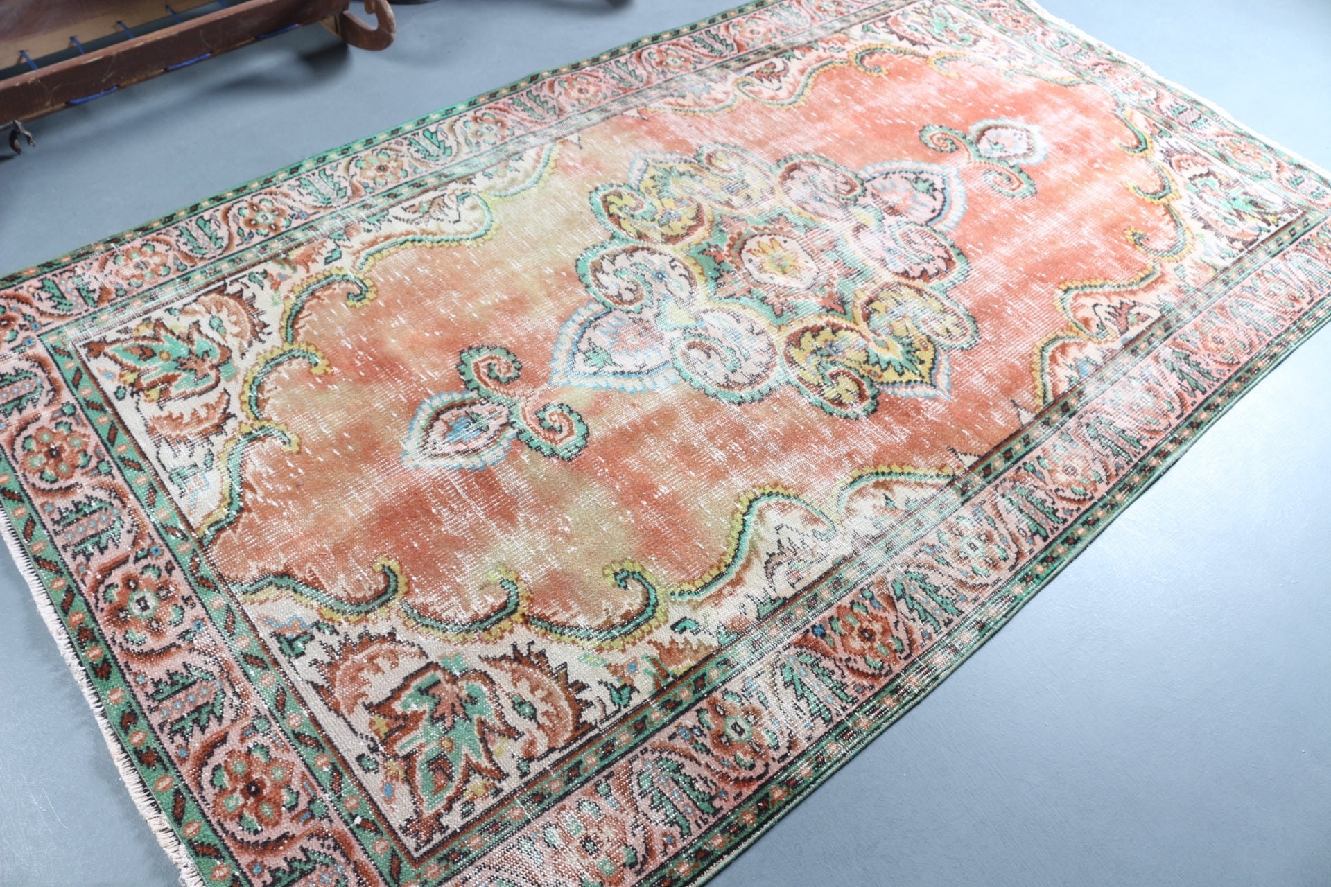 Ev Dekor Halısı, Kırmızı Yün Halı, Doğal Halı, Oturma Odası Halısı, Türk Halısı, Yatak Odası Halısı, Vintage Halılar, 5x8,5 ft Büyük Halılar