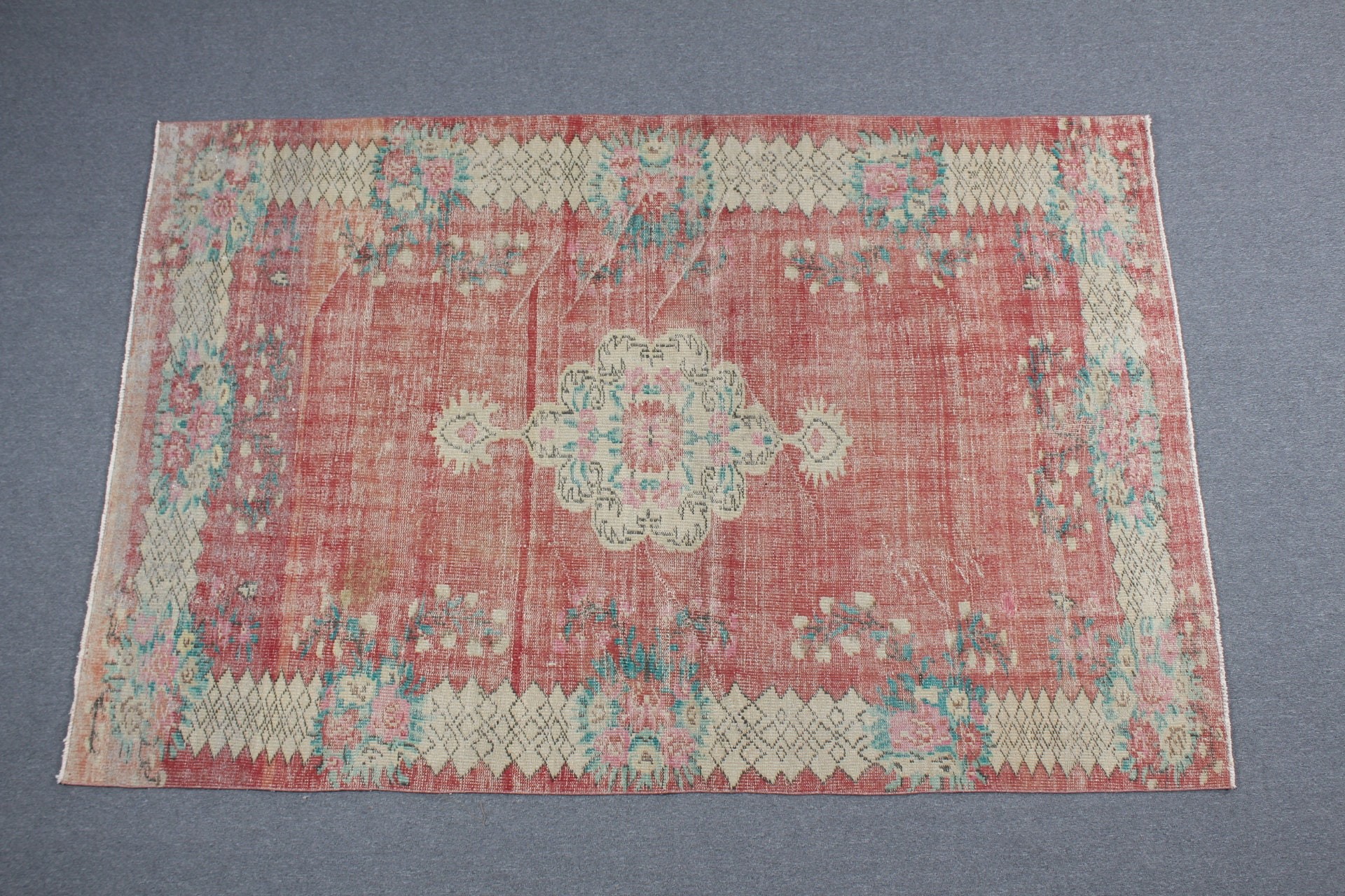 Oturma Odası Halıları, Fas Halısı, Vintage Halılar, 5.7x8.7 ft Büyük Halı, Türk Halısı, Yemek Odası Halısı, Ev Dekorasyonu Halıları, Kırmızı Anadolu Halıları