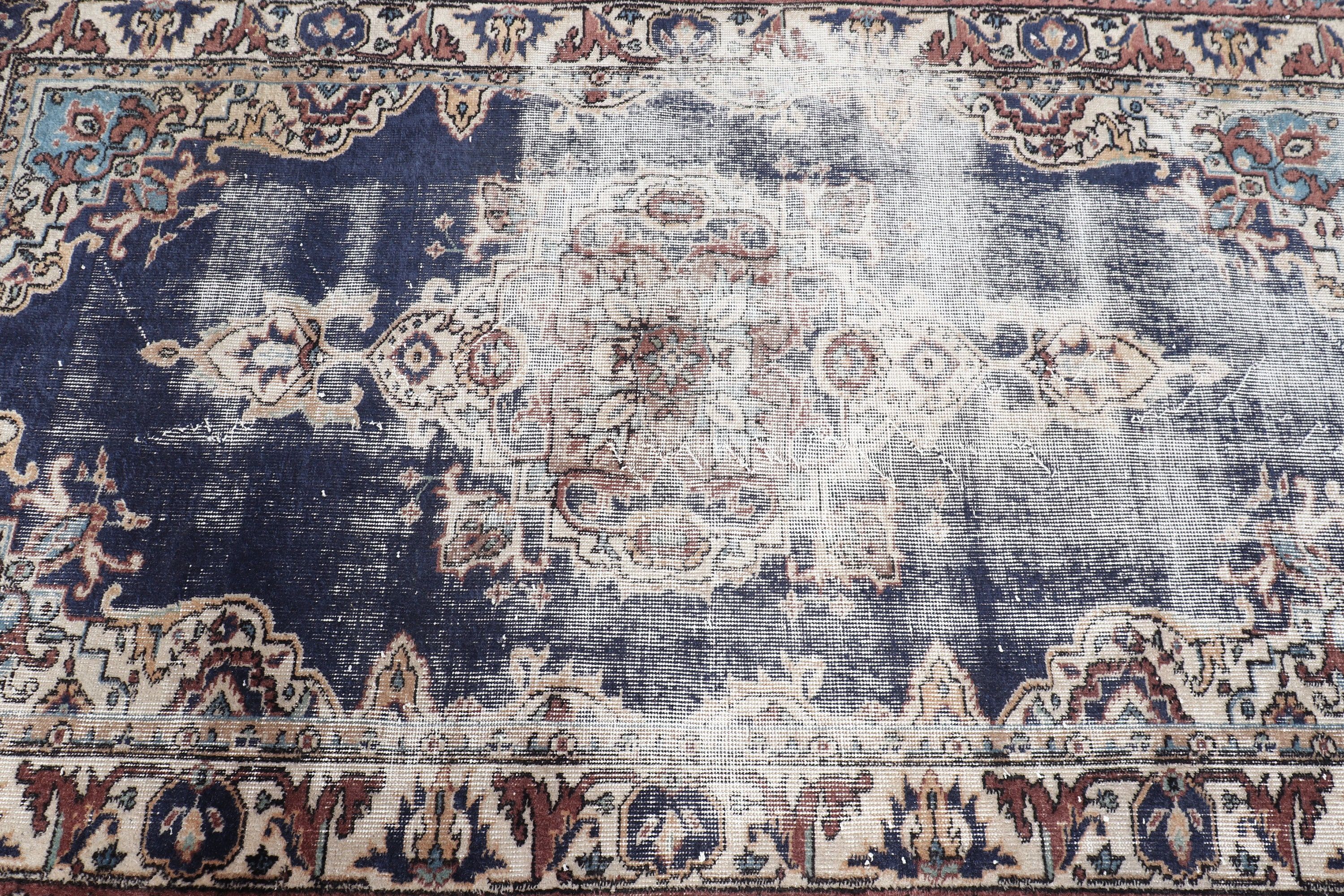 Blue Anatolian Rug, Vintage Rug, Kitchen Rug, Bohemian Rugs, Wool Rugs, Rugs for Kitchen, Turkish Rugs, 3.7x6.5 ft Area Rugs