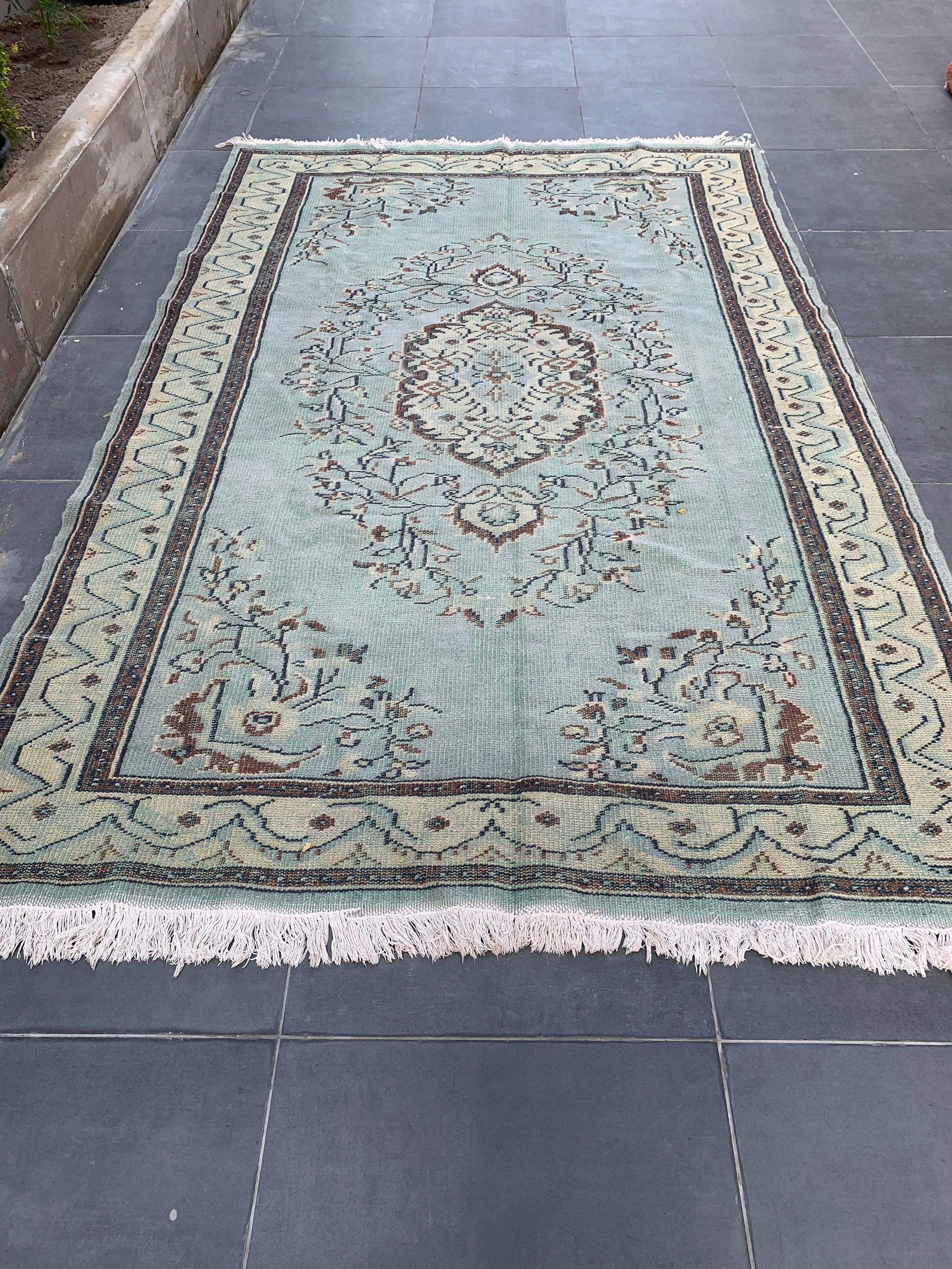 Yeşil Antika Halı, Vintage Halılar, 5.9x9.5 ft Büyük Halılar, Eklektik Halılar, Türk Halısı, Havalı Halı, Salon Halıları, Yemek Odası Halıları