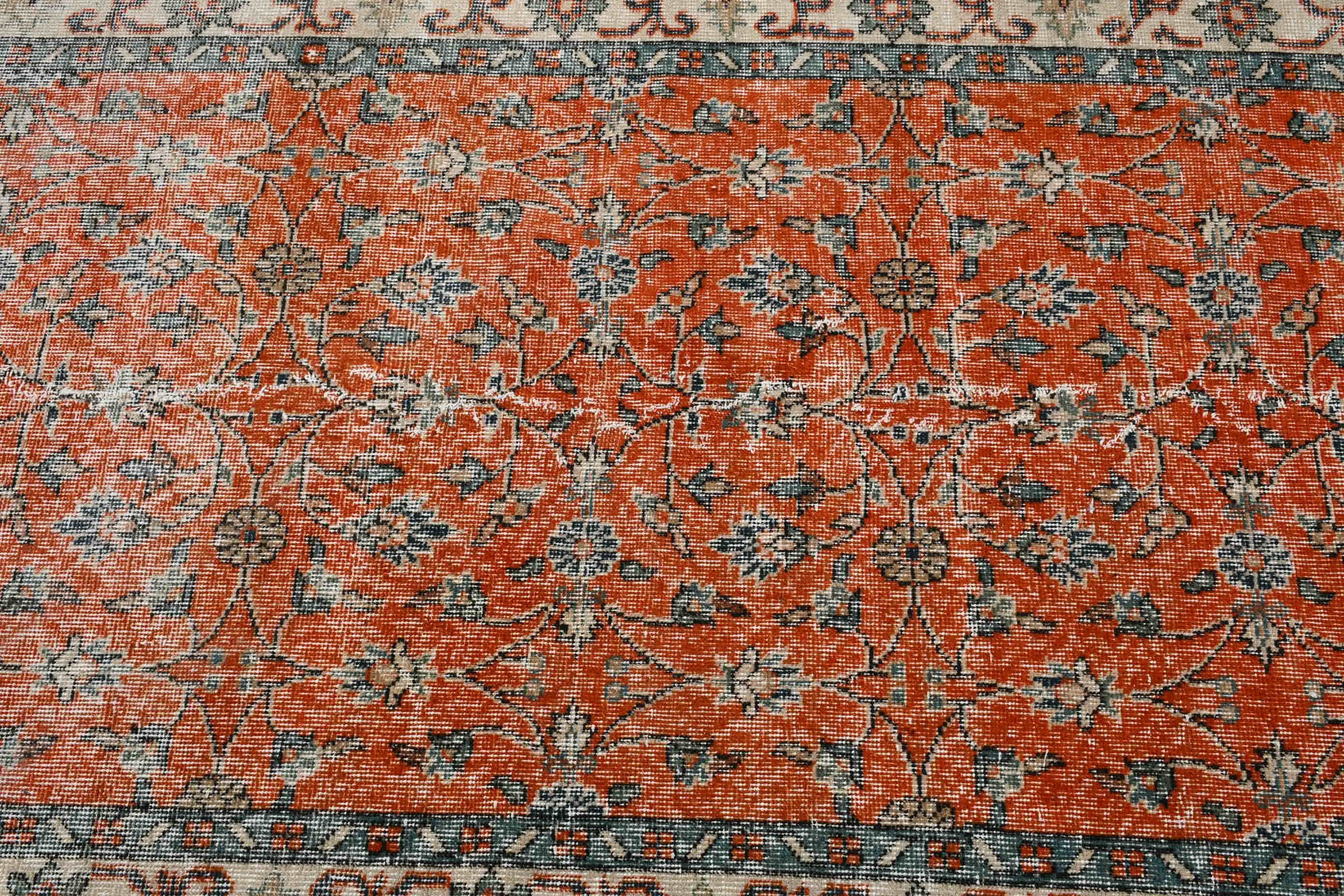 Living Room Rug, Orange Floor Rug, Rugs for Indoor, Turkish Rug, Vintage Rug, Indoor Rugs, Kitchen Rug, 3.7x6.7 ft Area Rug