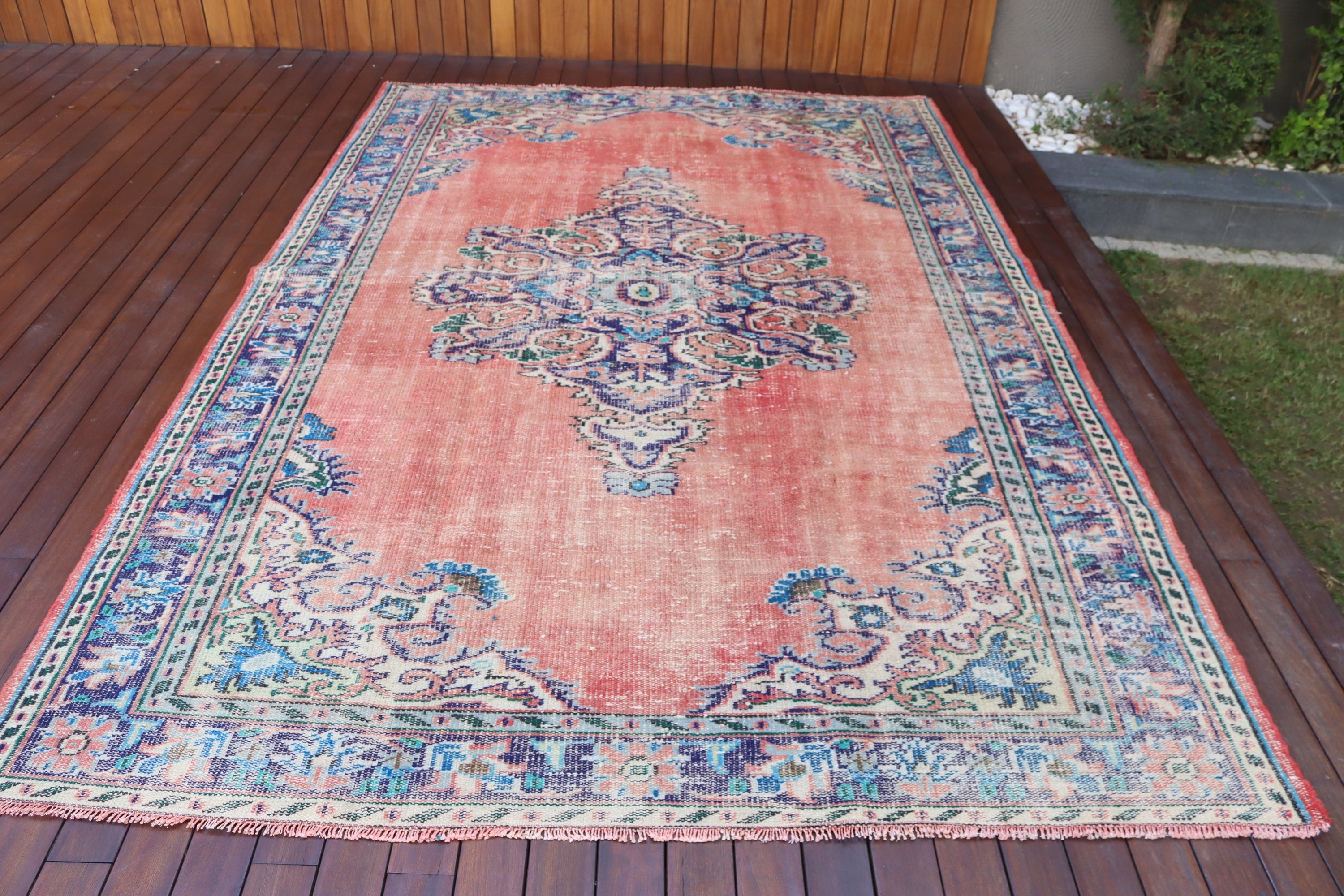 Türk Halısı, Salon Halıları, 6,5x9,8 ft Büyük Halı, Büyük Boho Halıları, Anadolu Halıları, Egzotik Halı, Kırmızı Oushak Halıları, Yatak Odası Halısı, Vintage Halılar