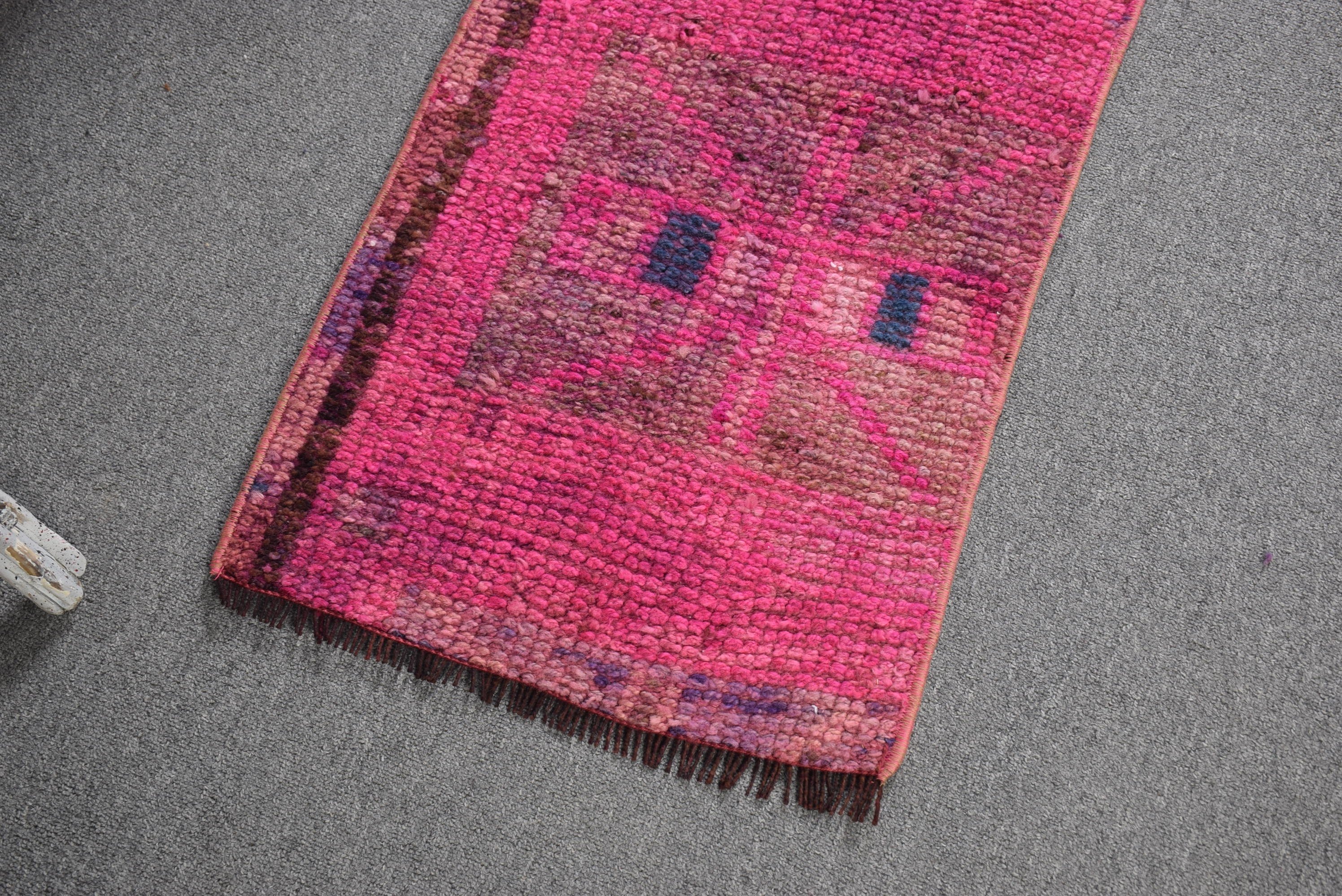 Pink Wool Rug, Bath Rug, Wool Bath Mat Rug, 1.4x2.8 ft Small Rug, Turkish Rug, Rugs for Nursery, Bedroom Rugs, Oushak Rugs, Vintage Rugs