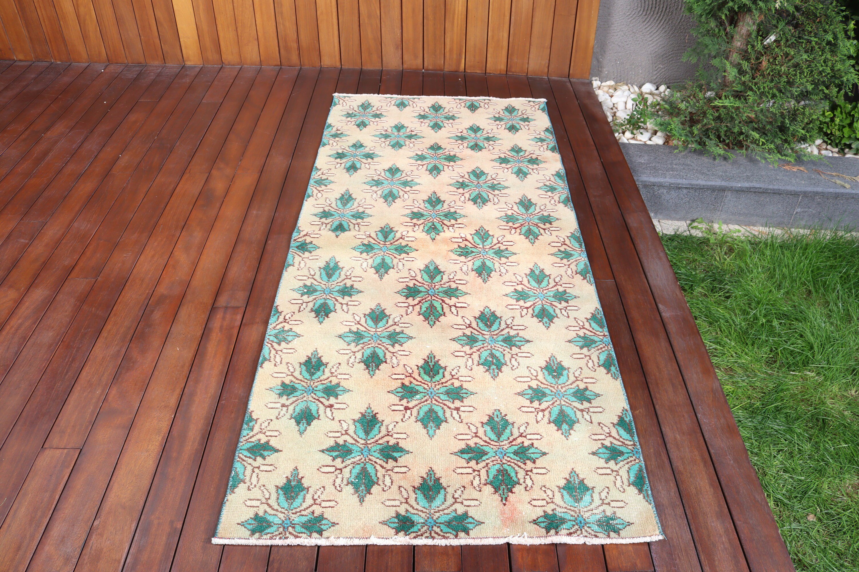 Vintage Vurgulu Halı, Boho Halı, Bej Nötr Halılar, Vintage Halılar, 3x6.6 ft Aksanlı Halılar, Türk Halıları, Boho Vurgulu Halılar, Geometrik Halılar