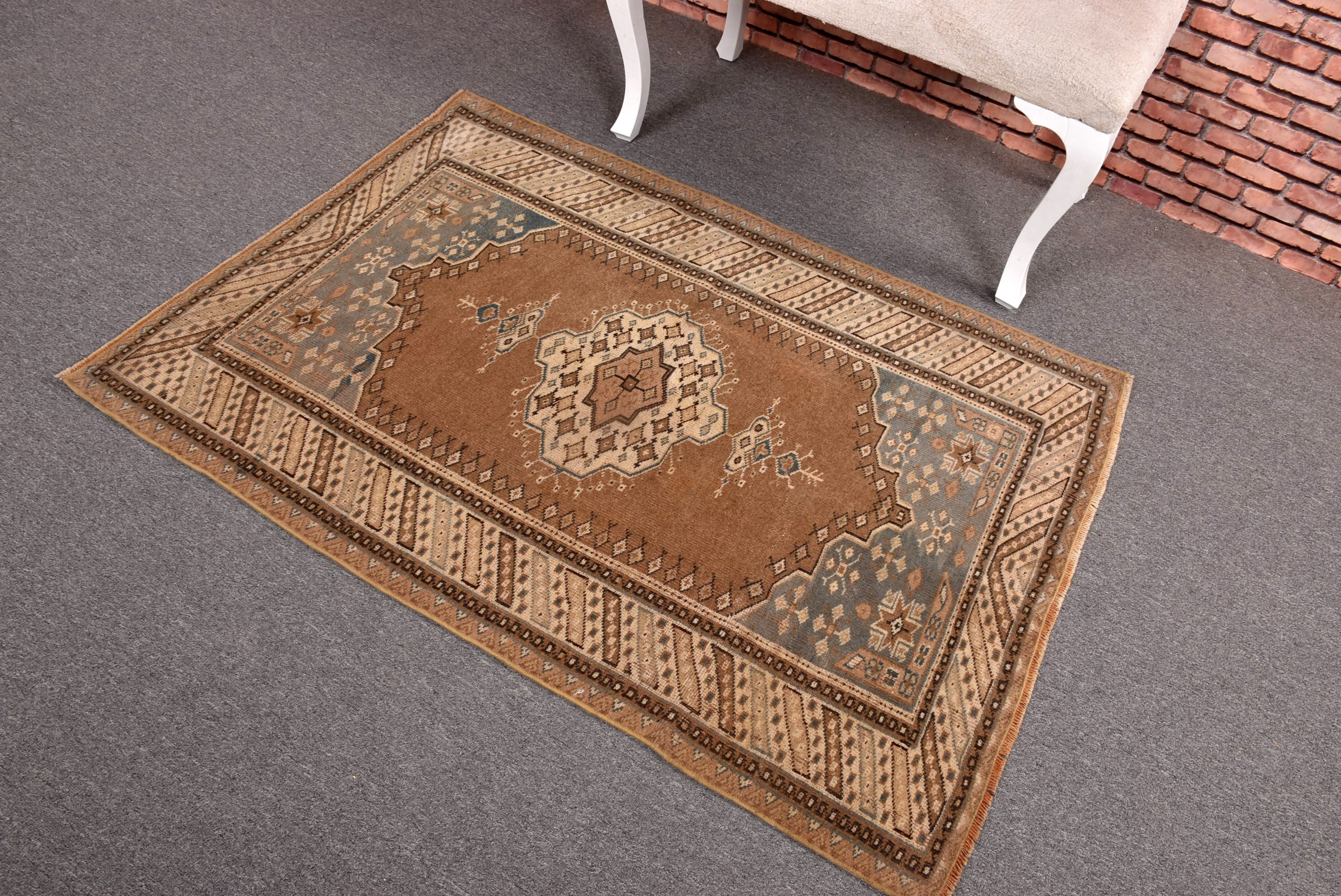 Cool Rugs, Turkish Rugs, Brown Neutral Rug, 3.3x4.6 ft Accent Rug, Vintage Rug, Bedroom Rug, Kitchen Rugs, Vintage Accent Rug, Outdoor Rug