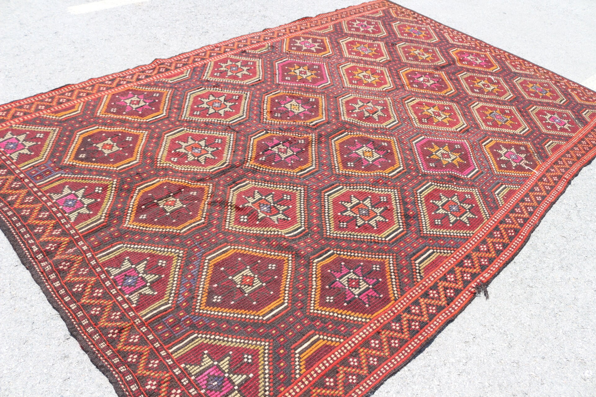 Yemek odası Kilim, Salon Kilim, Oturma odası Kilim, Siyah Mutfak Kilim, Türk Kilim, 204x333 cm Büyük Kilim, Yemek odası Kilim, Uşak Kilim