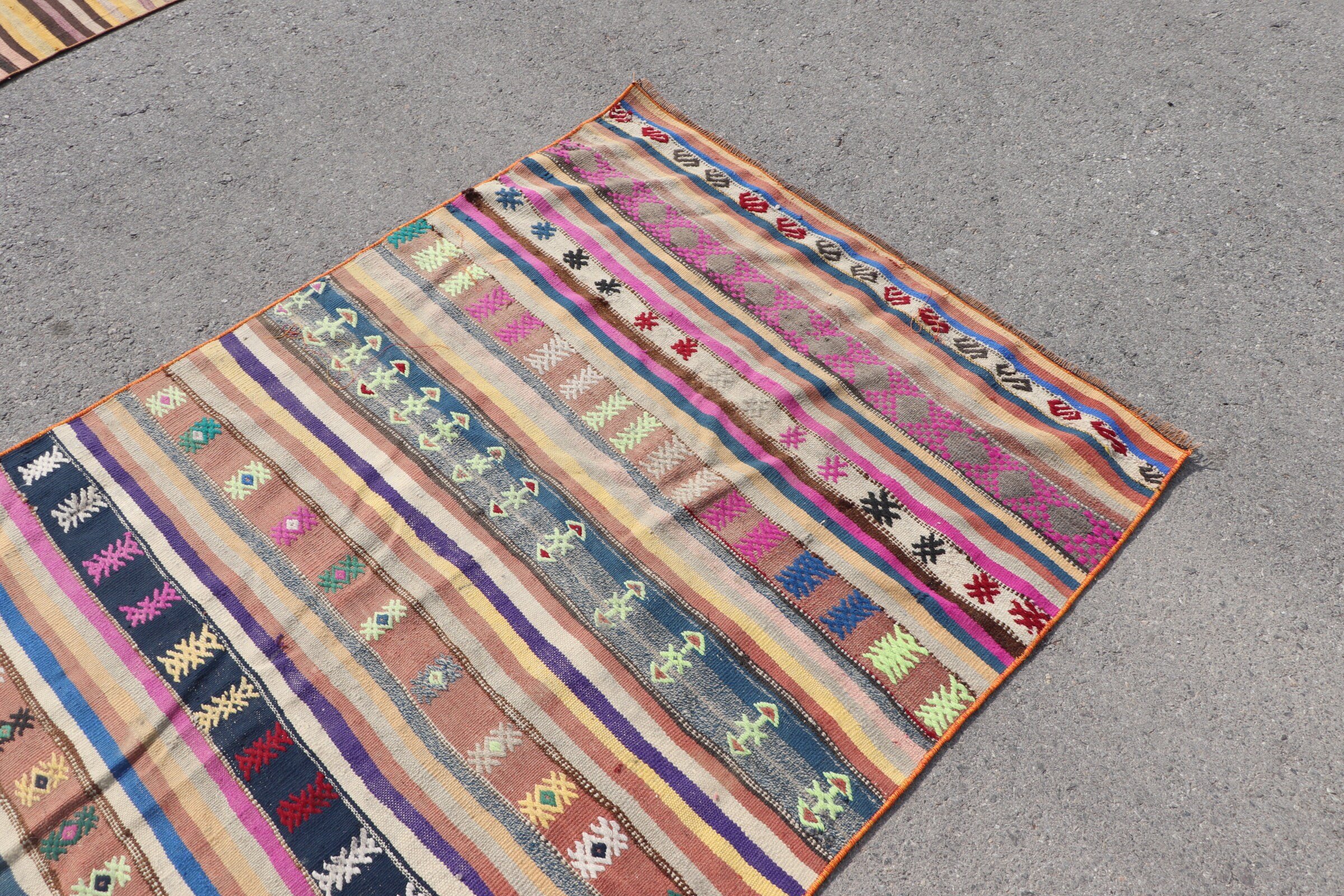 Kilim, Gökkuşağı Oryantal Halı, Yatak Odası Halısı, 3,9x9,4 ft Alan Halısı, Alan Halıları, Vintage Halı, Antika Halı, Yemek Odası Halıları, Türk Halıları