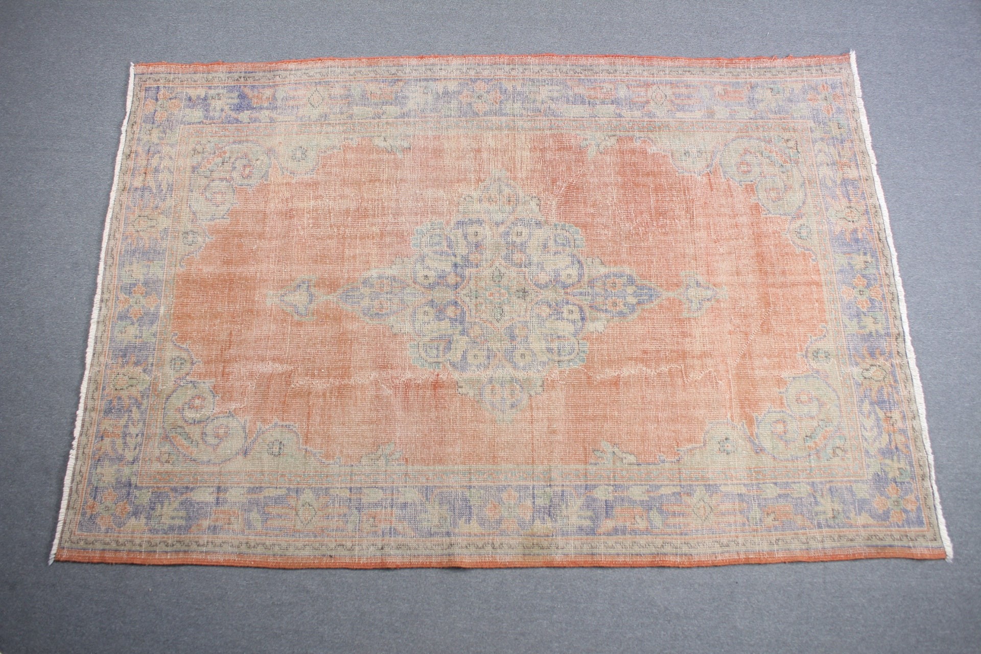 Turkish Rug, Vintage Rug, 6.6x9.8 ft Large Rug, Rugs for Bedroom, Antique Rugs, Orange Moroccan Rug, Bedroom Rug, Salon Rug, Floor Rug