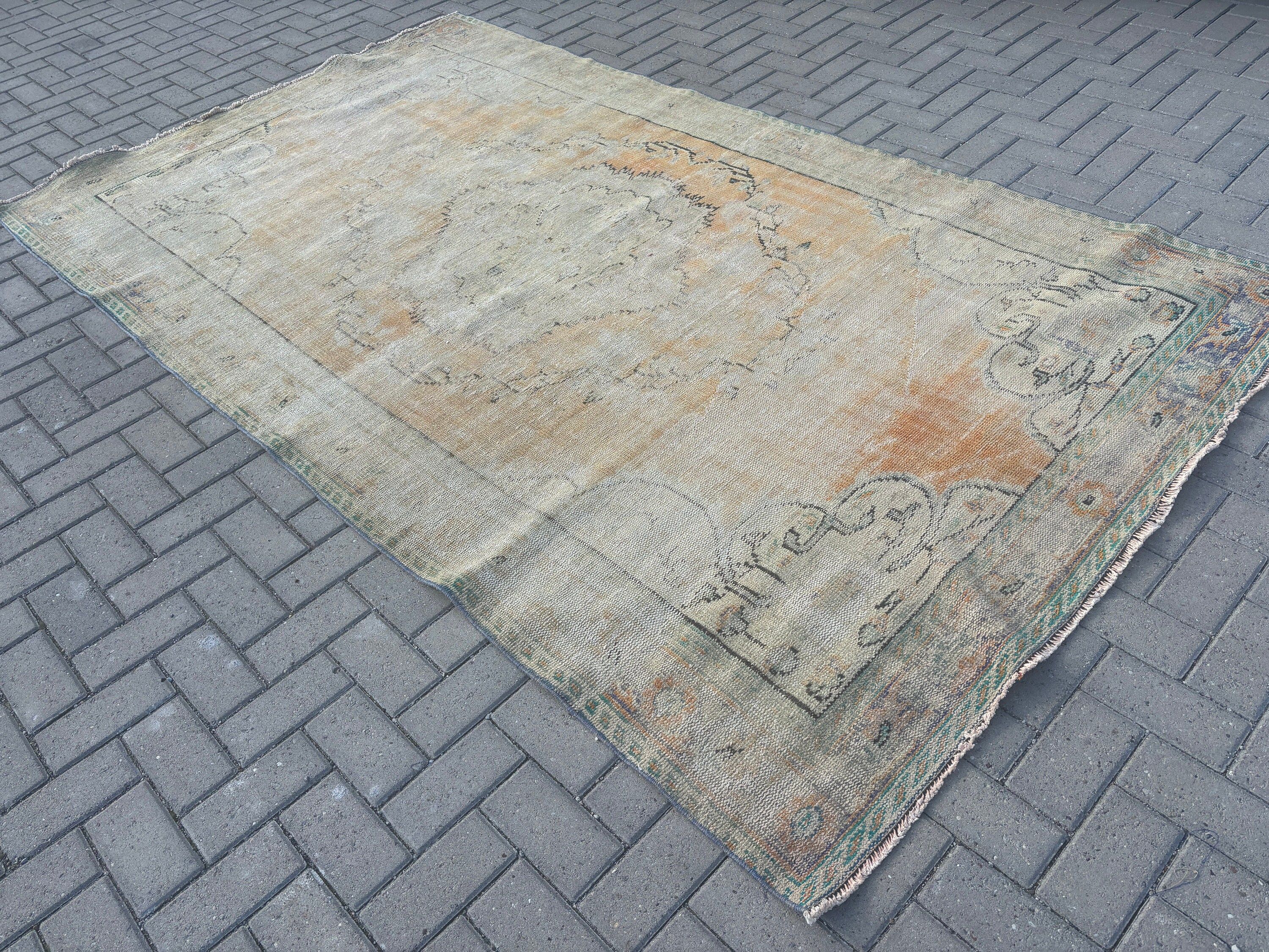 Geometrik Halılar, Turuncu Fas Halısı, Büyük Oushak Halısı, Türk Halıları, Fas Halıları, Oturma Odası Halısı, 5.6x9.6 ft Büyük Halılar, Vintage Halılar