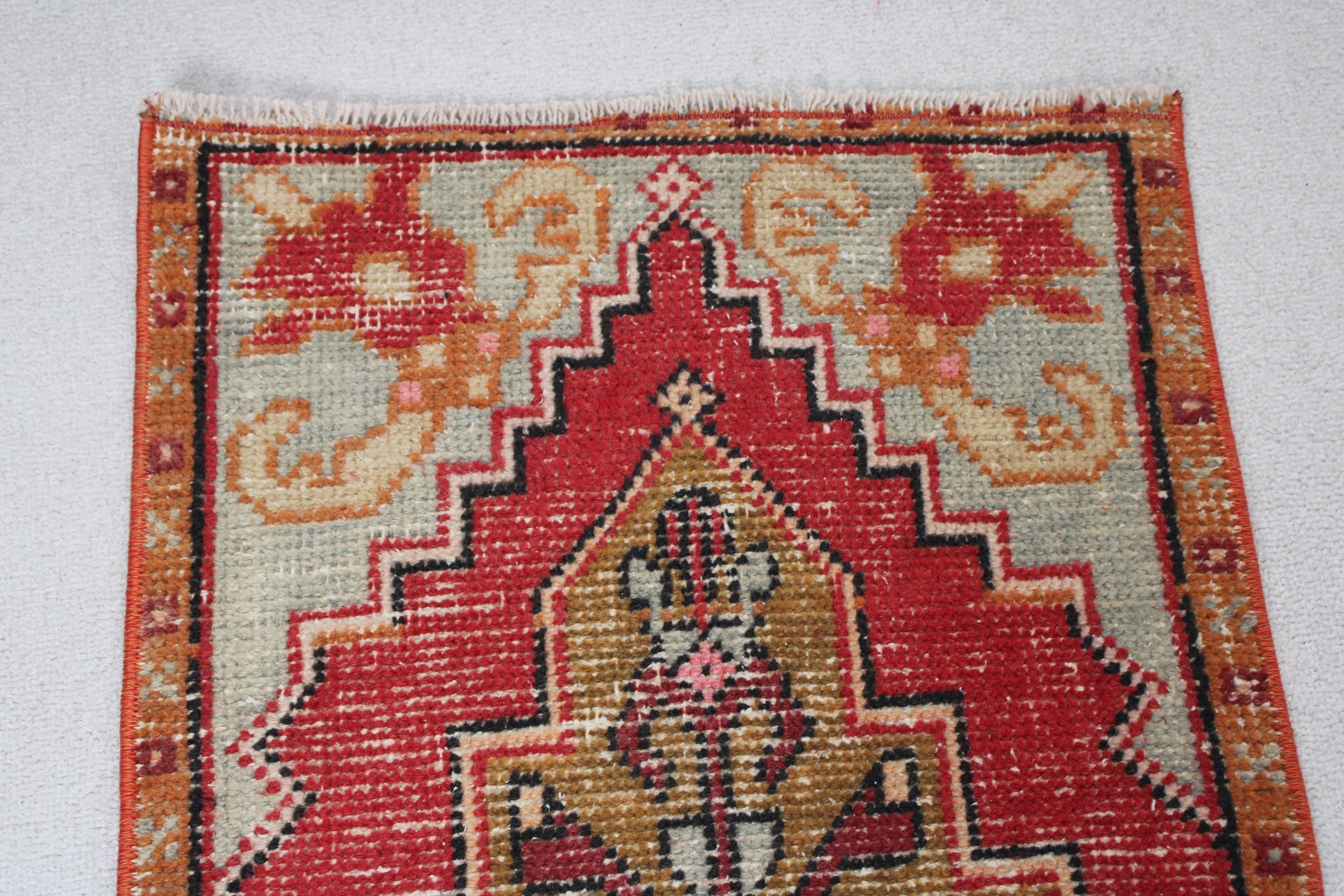 Boho Halı, 1.6x3 ft Küçük Halılar, Türk Halıları, Yün Halılar, Küçük Boho Halı, Küçük Vintage Halılar, Ofis Halıları, Kırmızı Geometrik Halılar, Vintage Halılar