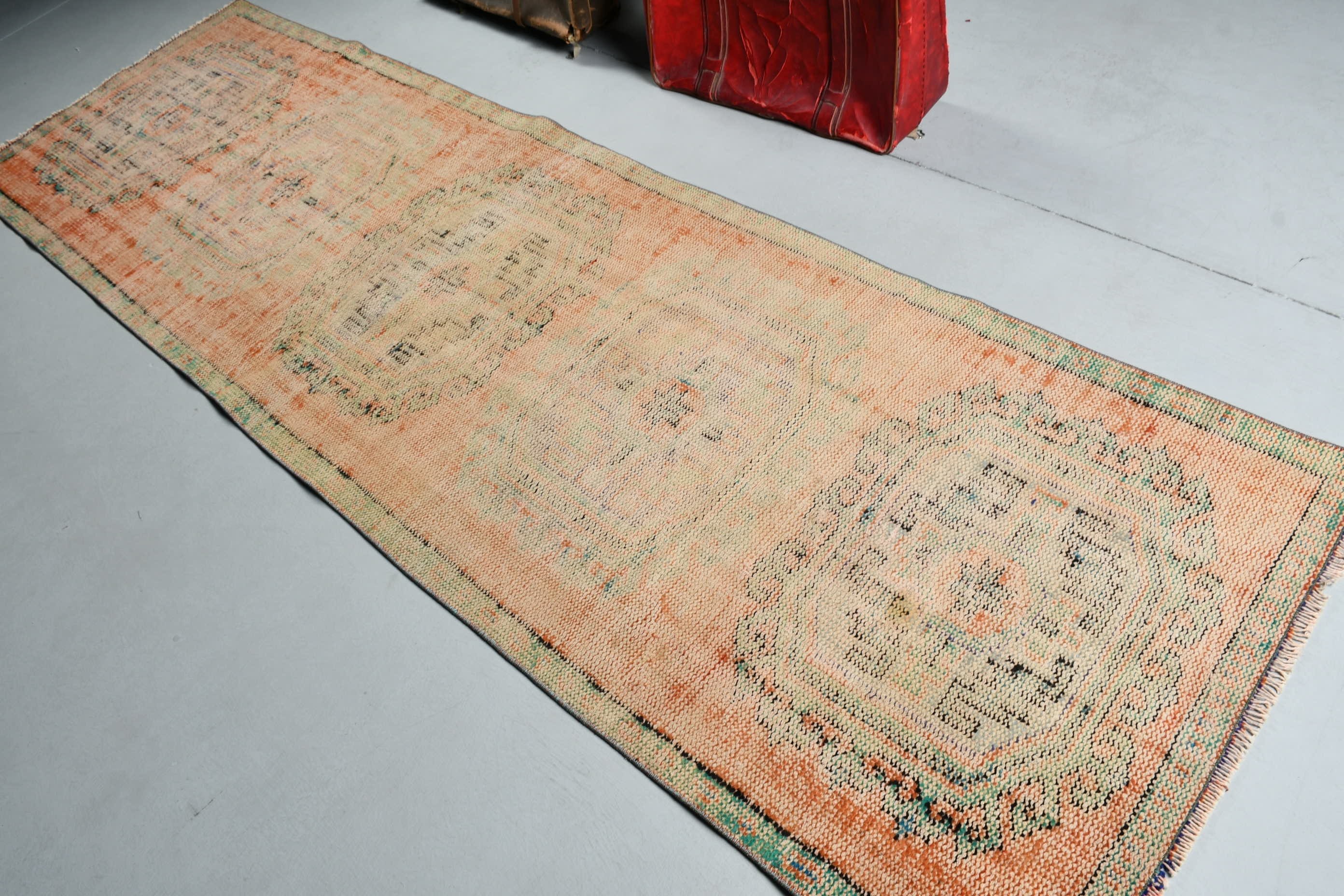 Corridor Rug, Stair Rug, Anatolian Rug, Orange  3.1x10.3 ft Runner Rugs, Pale Rug, Home Decor Rugs, Turkish Rug, Vintage Rugs