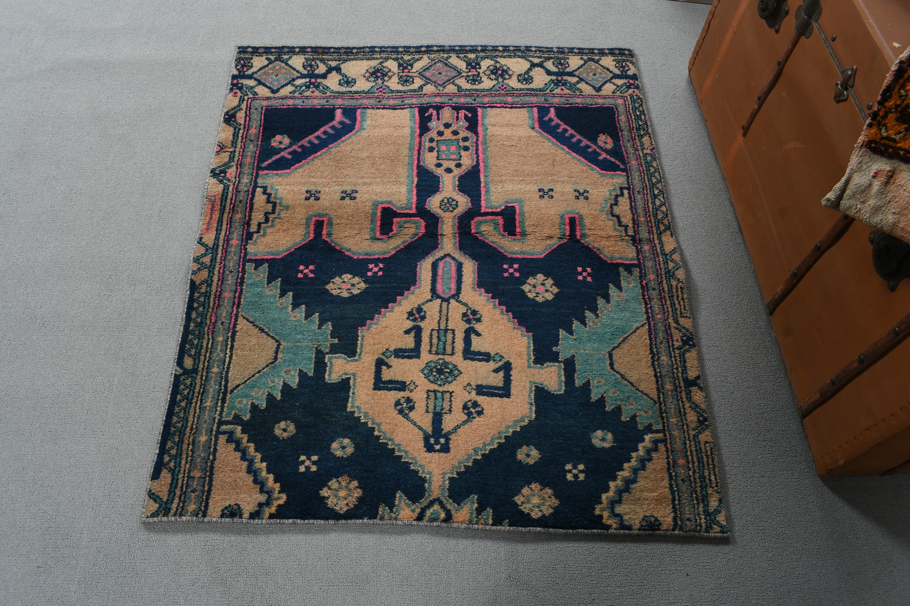 Mavi Açıklama Halısı, Araba Paspas Halısı, Vintage Halılar, El Dokuma Halılar, Fas Halısı, Banyo Halısı, 3x3,6 ft Küçük Halı, Türk Halıları, Giriş Kilimleri