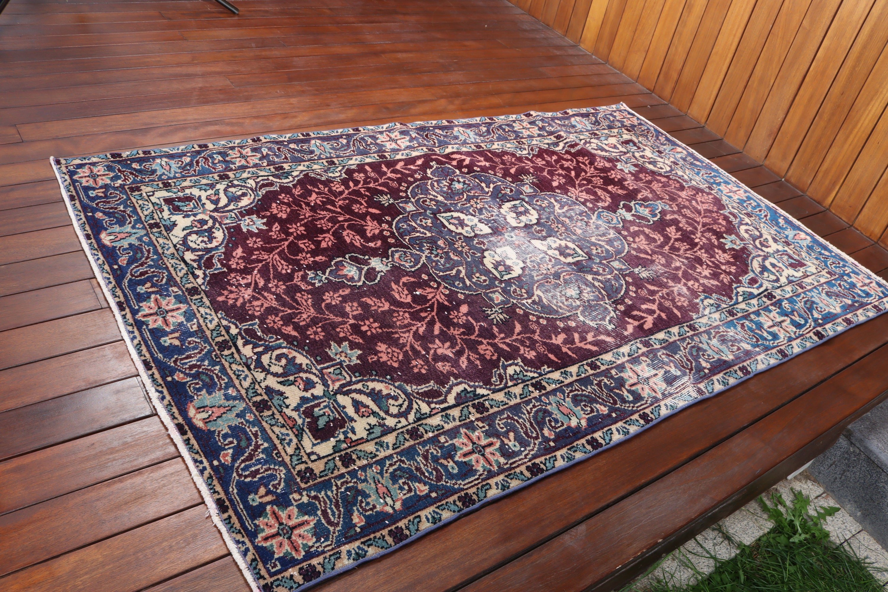 3.9x6 ft Aksan Halıları, Türk Halısı, Vintage Aksan Halıları, Geometrik Halılar, Mutfak Halısı, Eski Halı, Mor Anadolu Halısı, Anadolu Halısı