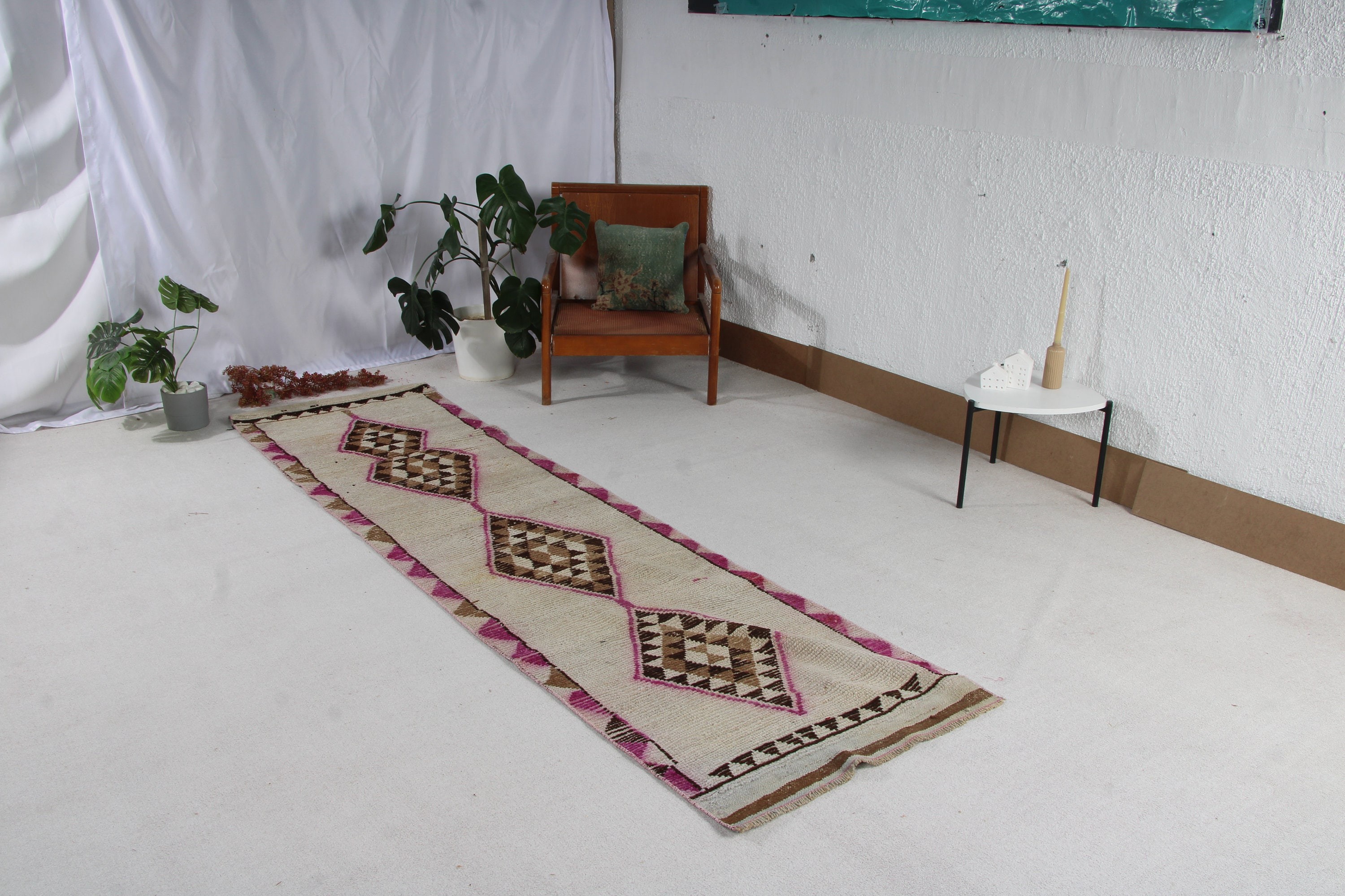 Türk Halısı, 2.7x9.6 ft Runner Halısı, Mutfak Halıları, Koridor Halıları, Modern Halı, Vintage Halılar, Beyaz Yün Halılar, Beni Ourain Runner Halıları